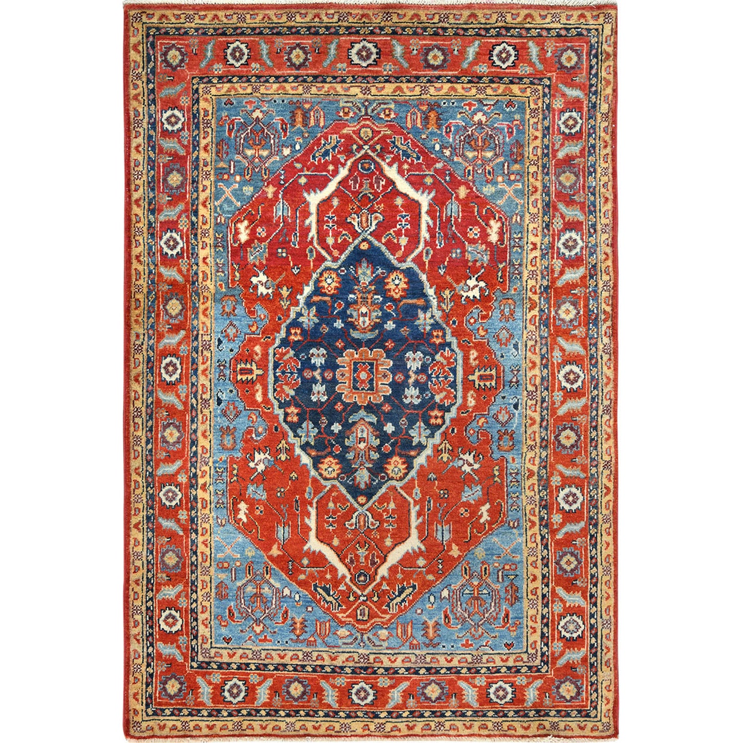 4'X5'9"Imperial Red Afghan Peshawar Heris Wool Hand Knotted Rug