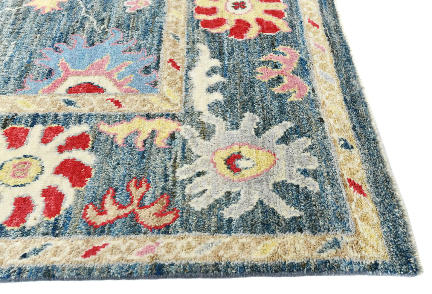 Handmade Muted Gray Floral Transitional Oriental