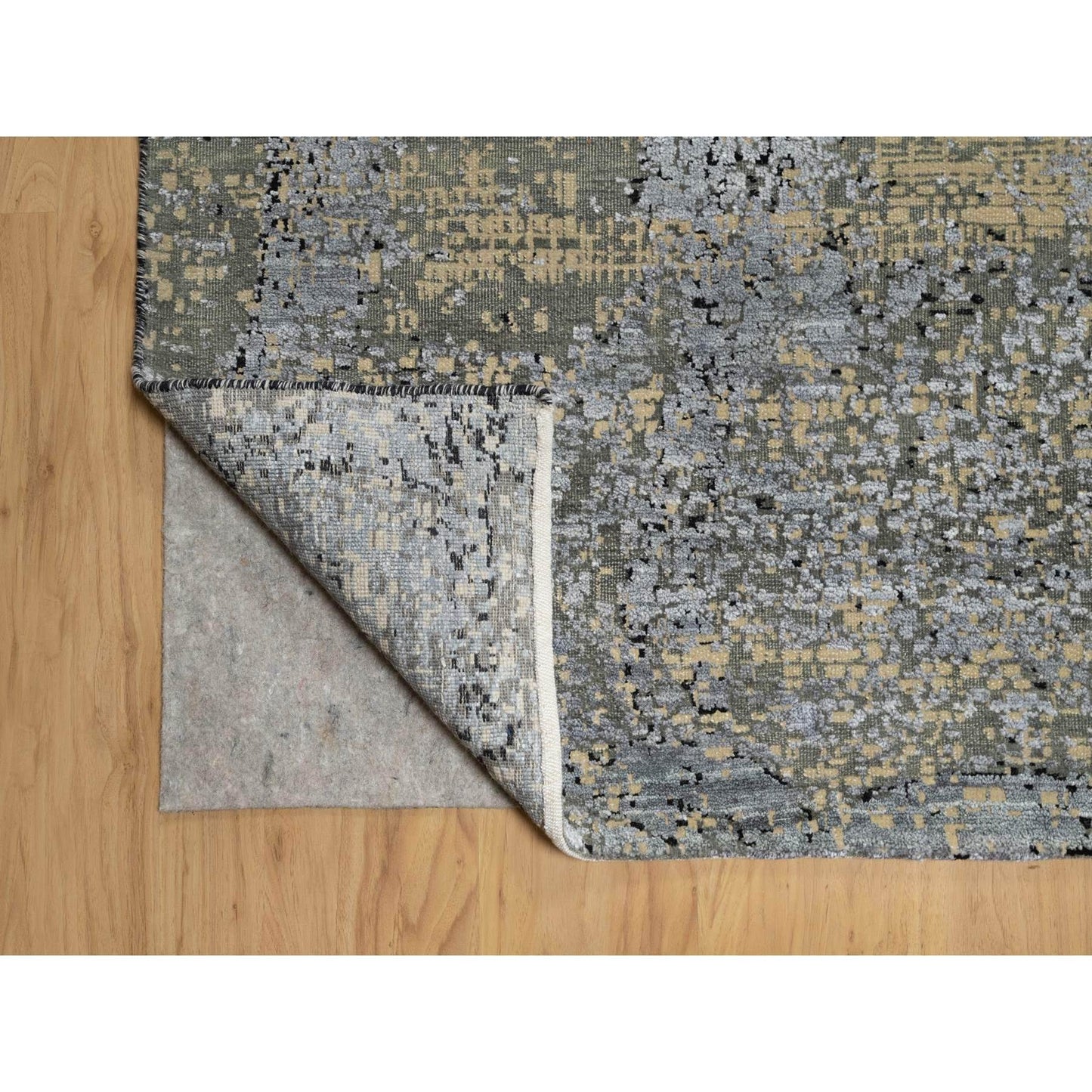 10'X14' Brown Broken And Erased Hand Knotted Silk And Wool Oriental Rug
