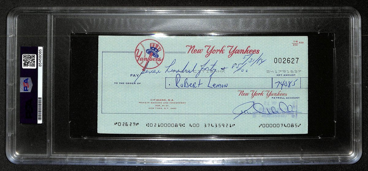 Bob Lemon Hof Signed/Auto 1984 Ny Yankees Payroll