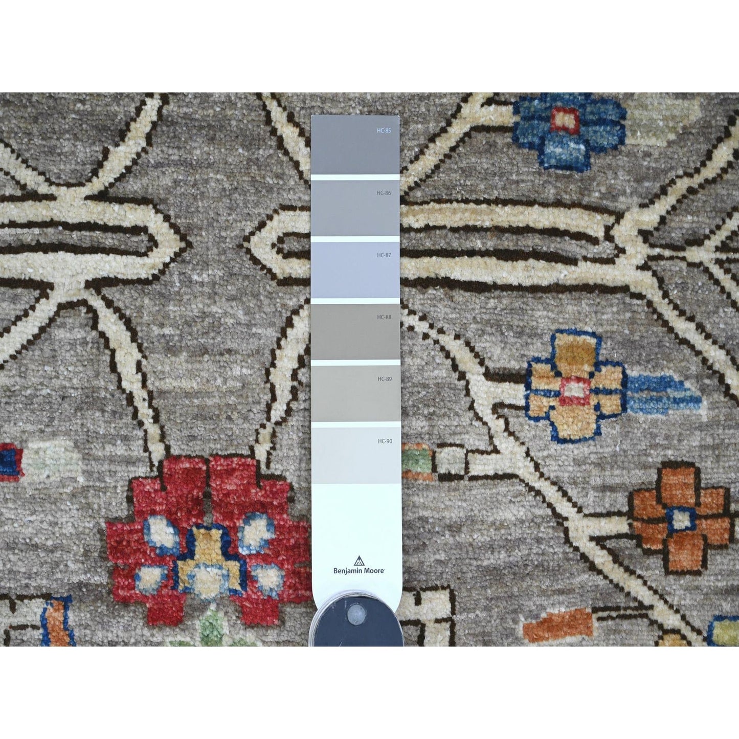 10'X13'4" Stone Gray Peshawar Heris All Over Design Wool Hand Knotted Rug