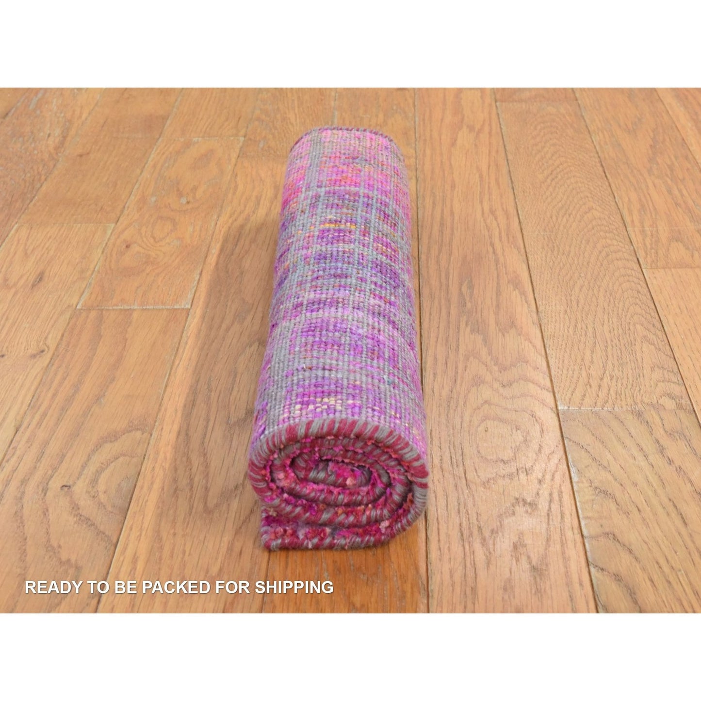 1'6"X2' Jazzy Red Pure Sari Silk Sample Hand Knotted Rug