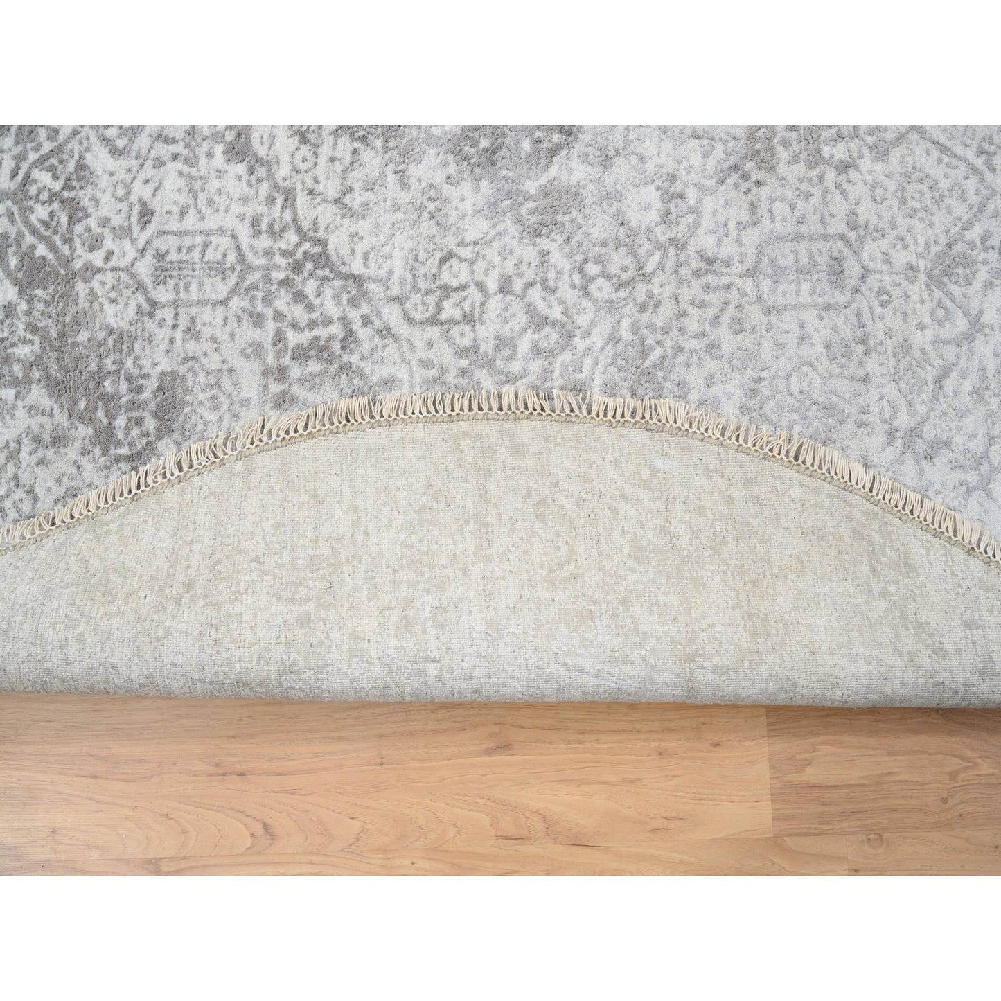 6'7"X6'7" Gray Hand Knotted Broken Farsian Design Wool And Silk Round Rug