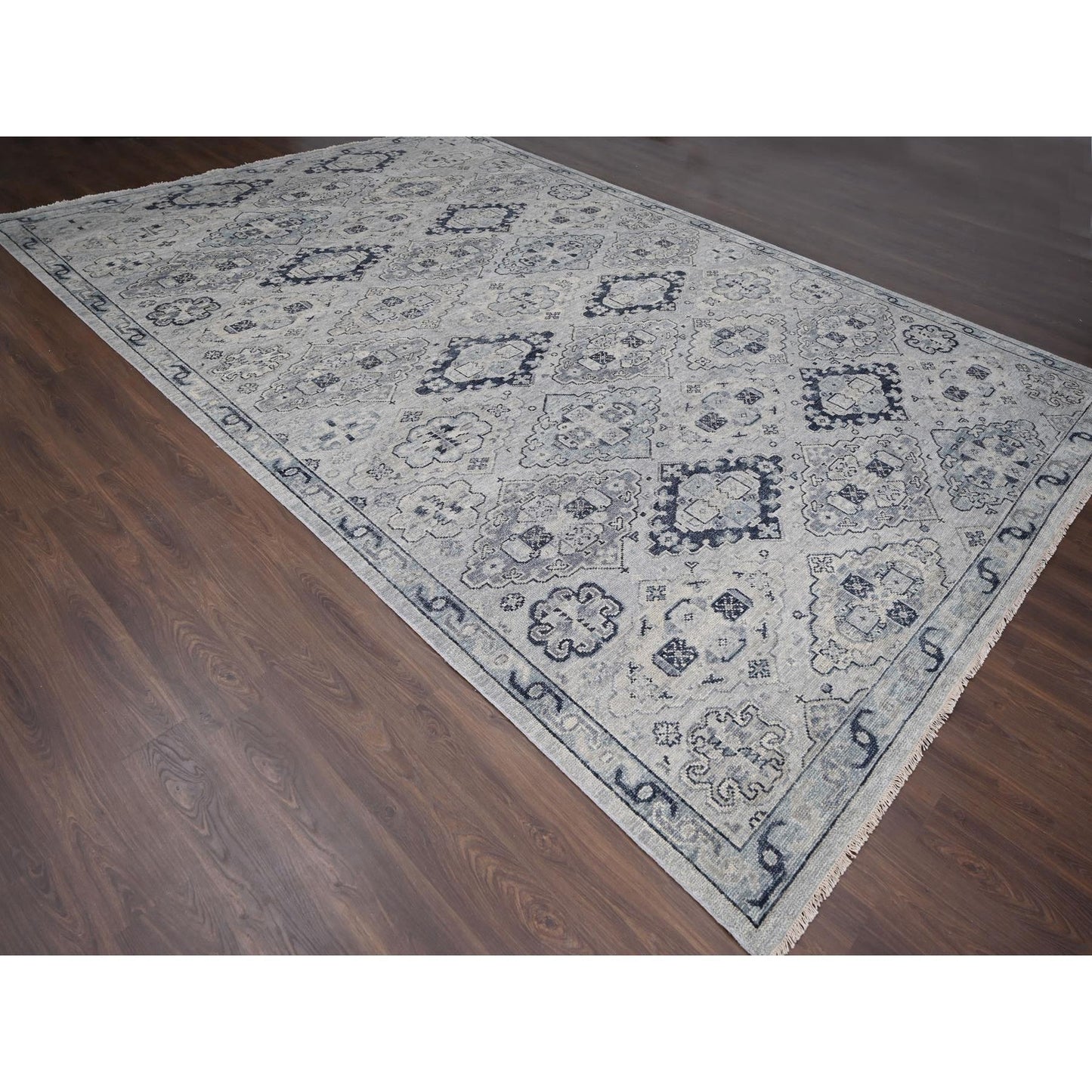 12'X17'9" Gray Hand Knotted Anatolian Design Organic Wool Oversized Rug
