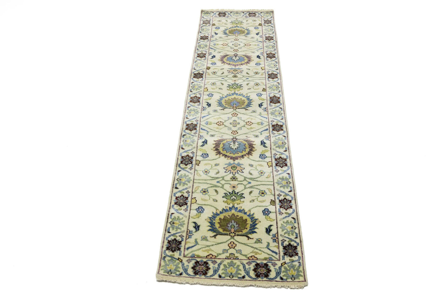 Cream Osh Chobi Peshawar Wool Runner Rug Floral