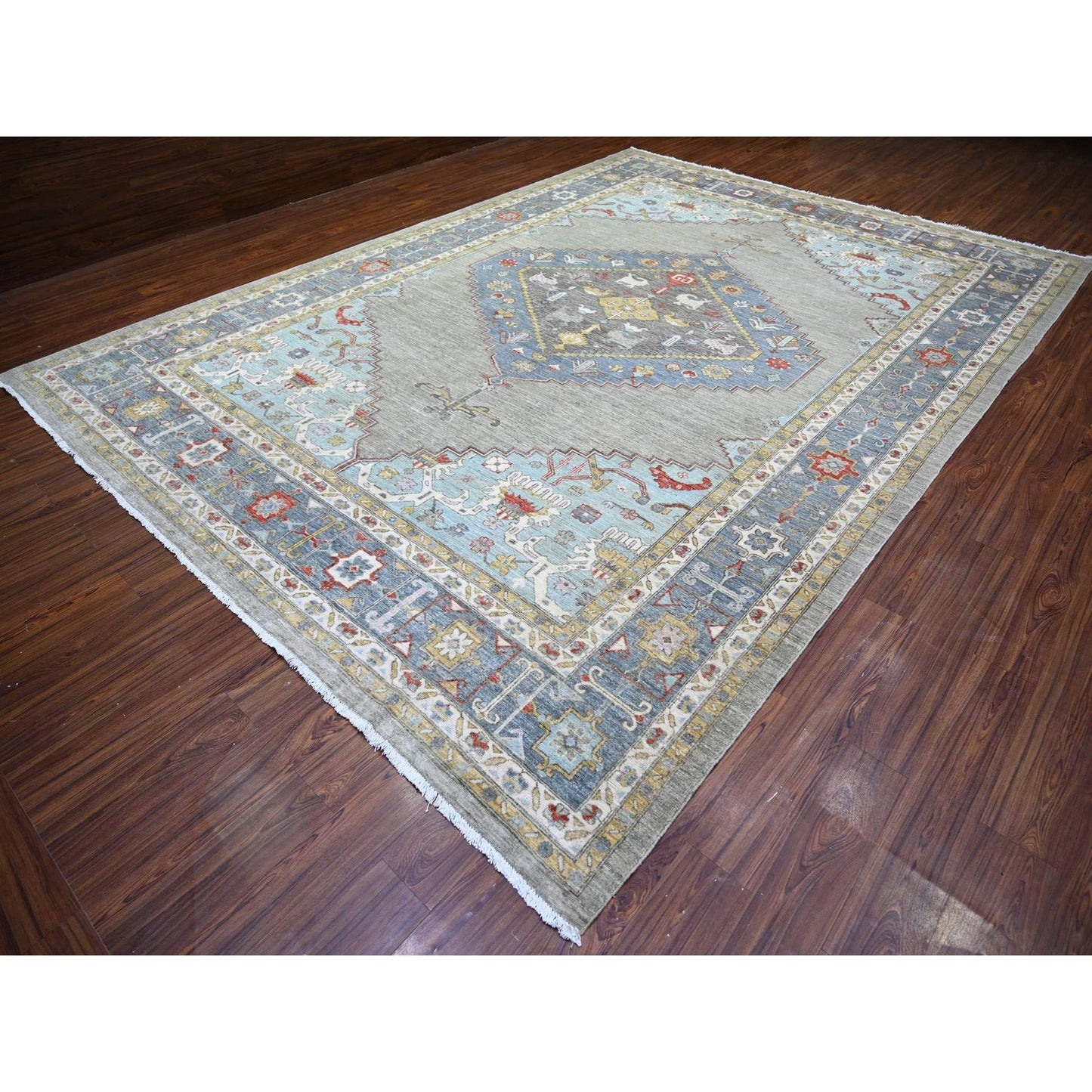 10'1"X14' Dark Gray Finer Peshawar Pure Wool Hand Knotted Oriental