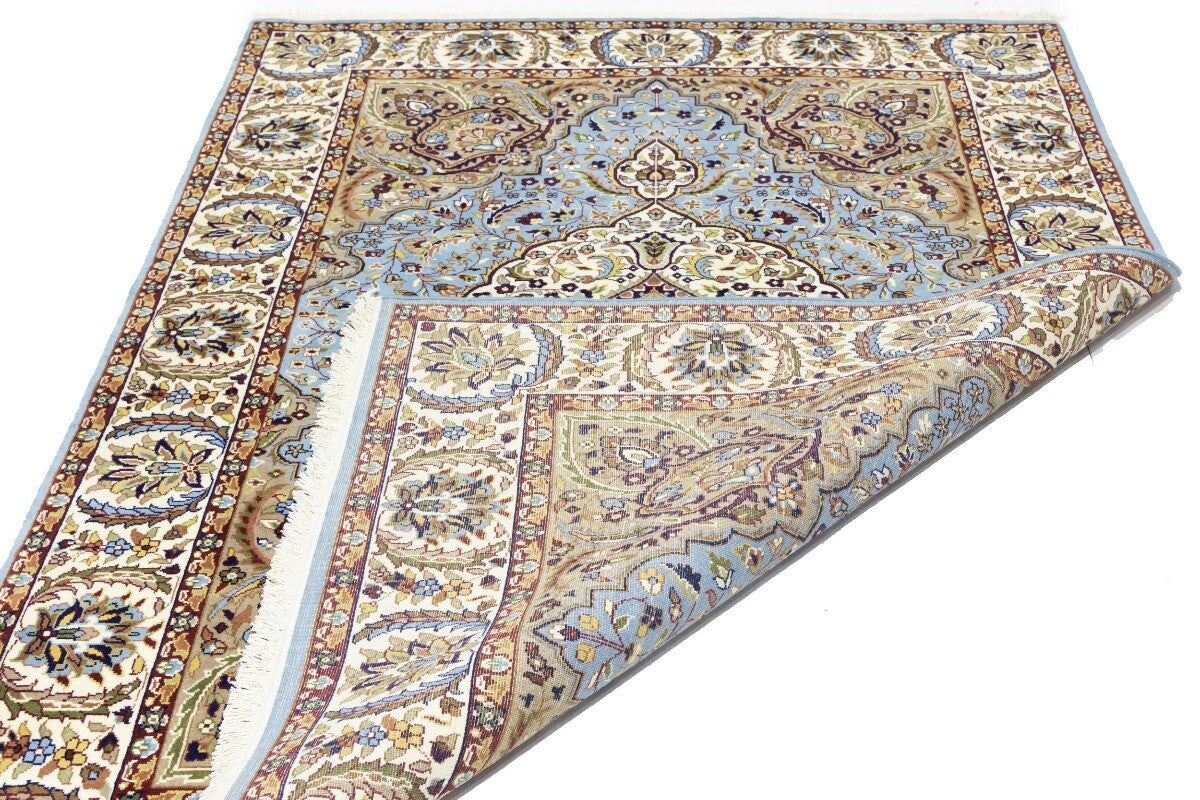 Hand-Knotted Kirman Oriental Rug 6X8 Ft Blue