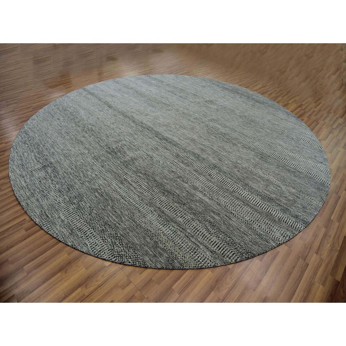 12'X12' Gray Modern Soft Undyed Wool Grass Design Hand Knotted Round Rug