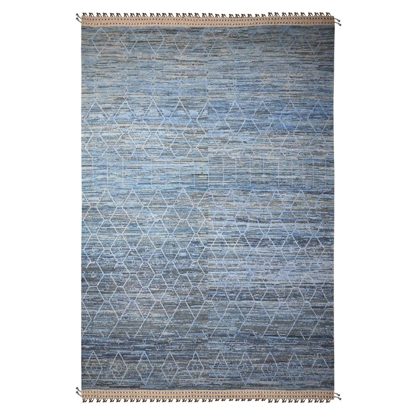 12'X18'5" Blue Hand Knotted Moroccan Inspired Wool Oversized Oriental Rug