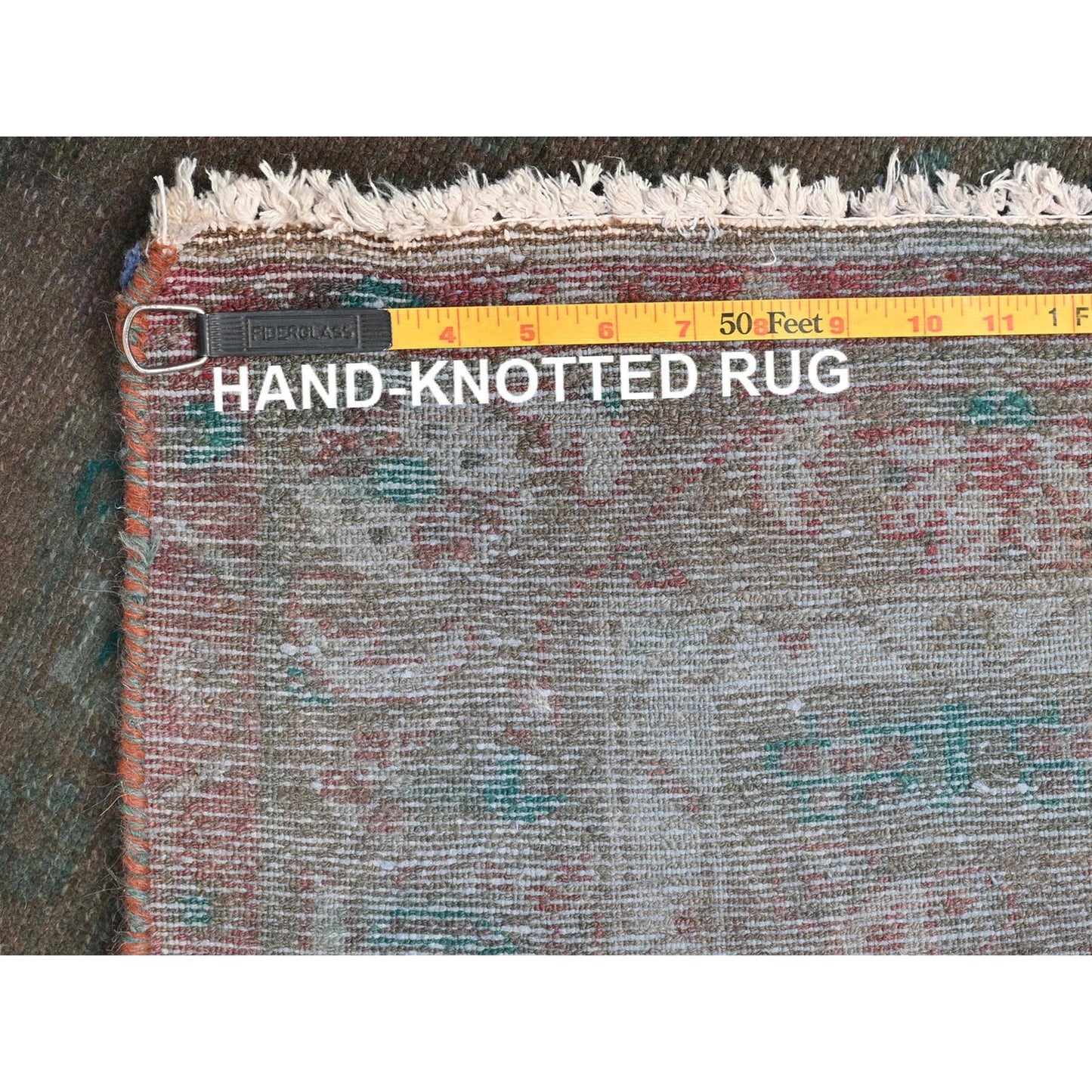 3'8"X9'3" Brown Vintage Farsian Bibikabad Hand Knotted Wool Runner Rug