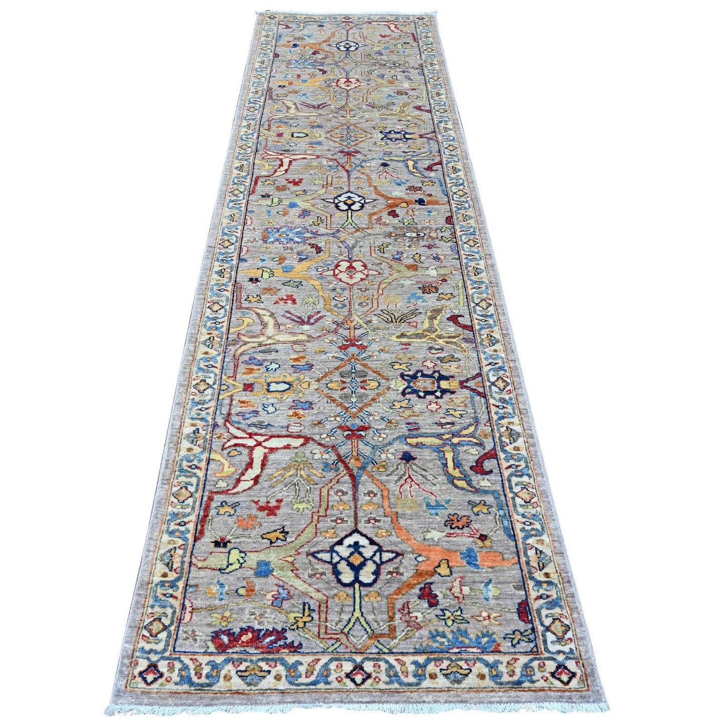 3'X10'10" Gray Bijar Garus Design Hand Knotted Wool Runner Oriental Rug