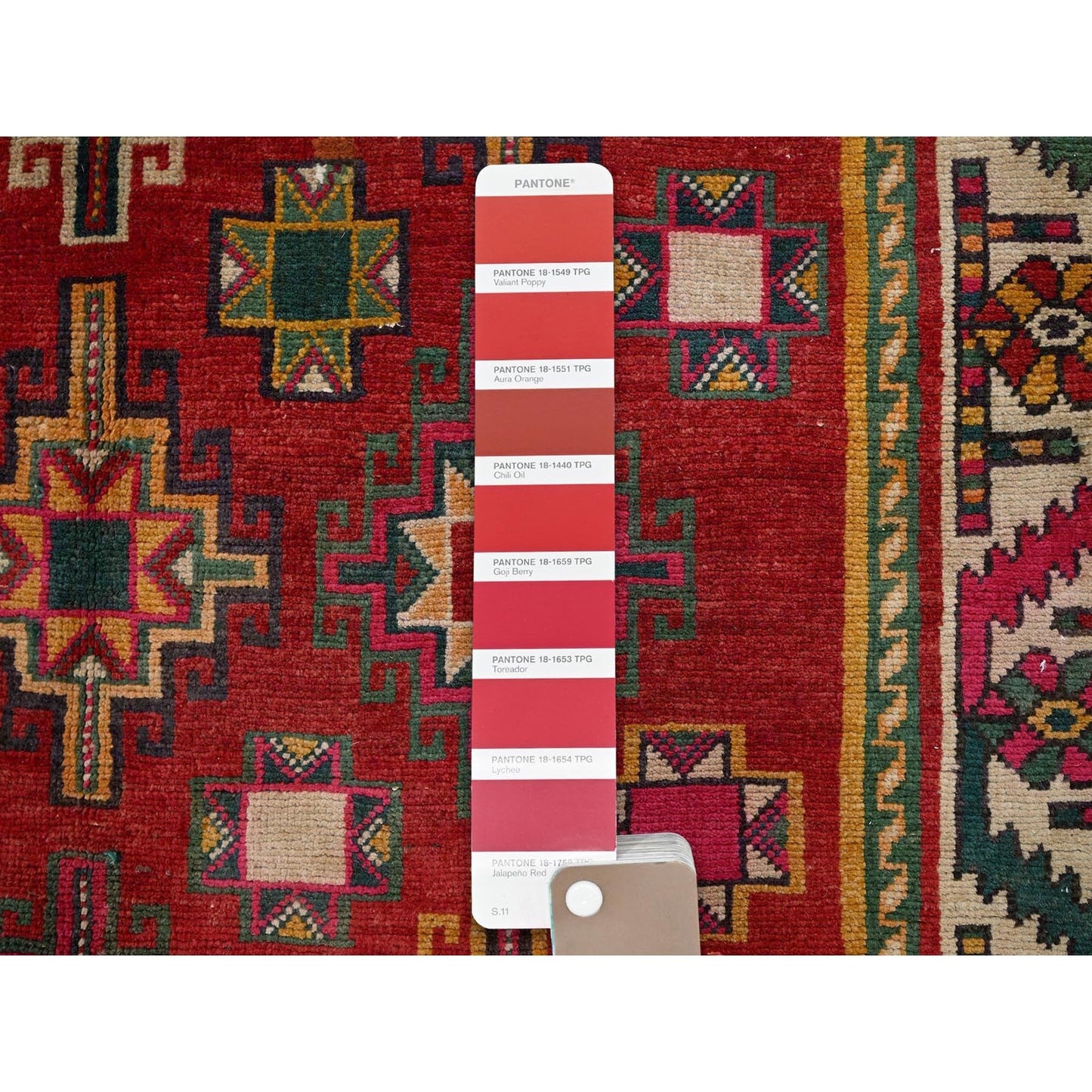 4'4"X7'4" Red Vintage Zoroastrian Caucasian Gul Design Knotted Wool Rug