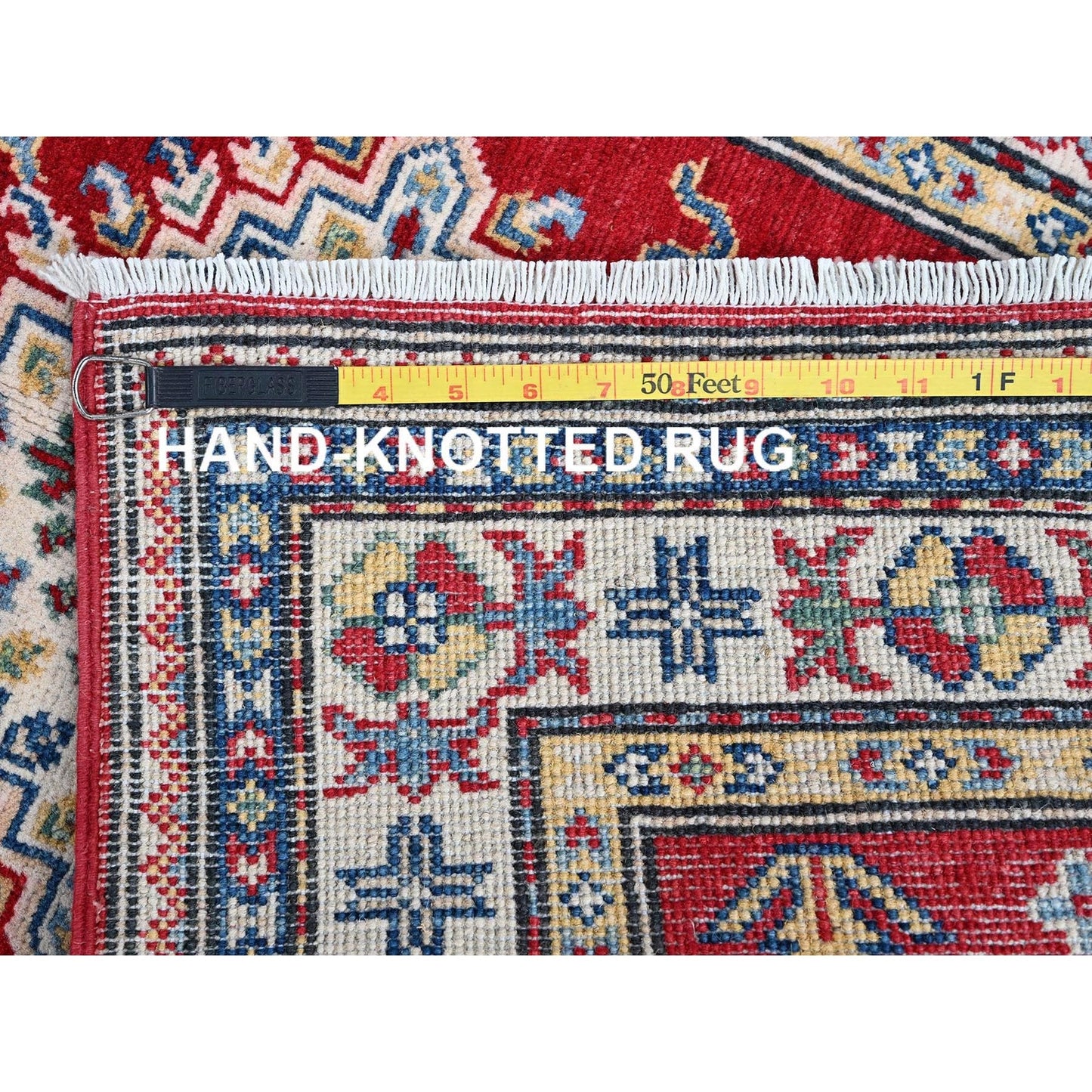 2'6"X6'3" Red Kazak With Medallions Design All Wool Hand Knotted Runner Rug