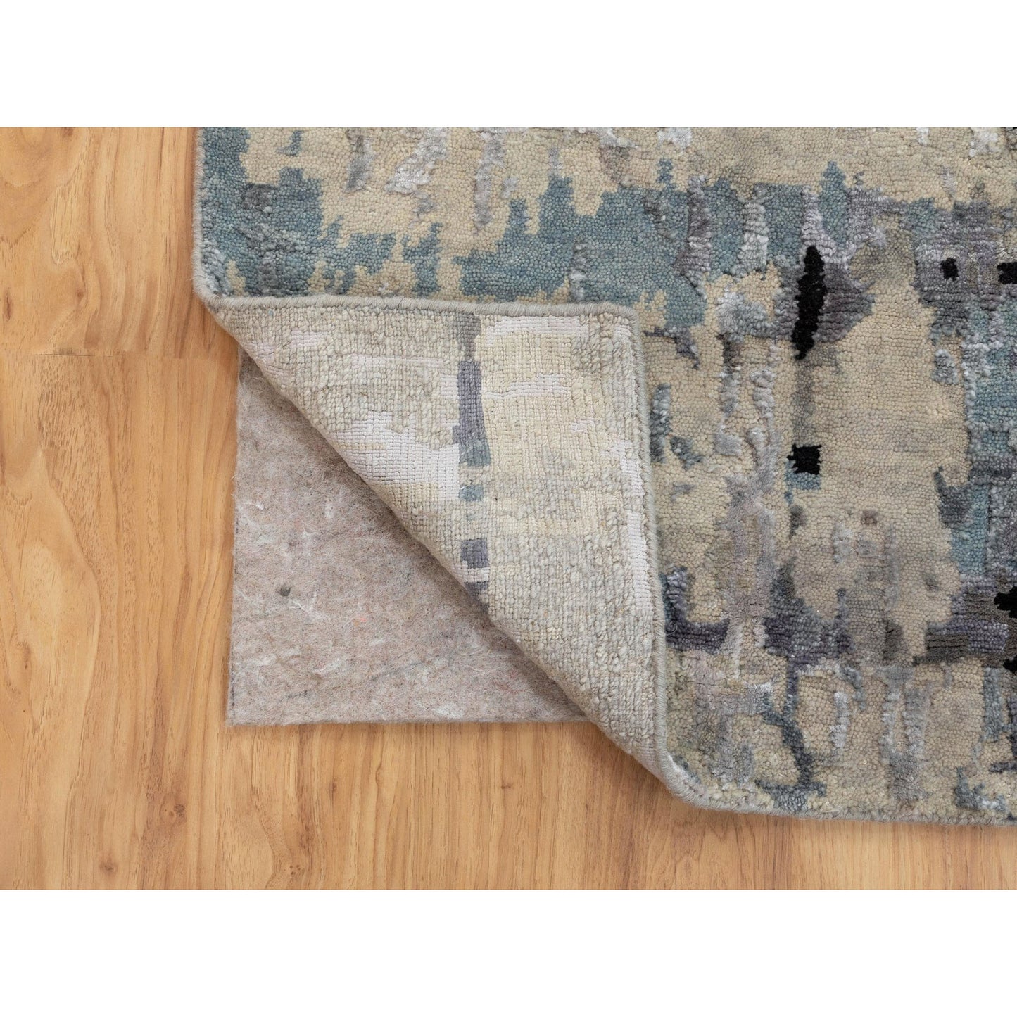 3'X4'10" Abstract Design Silver-Blue Hand Knotted Wool And Silk Rug