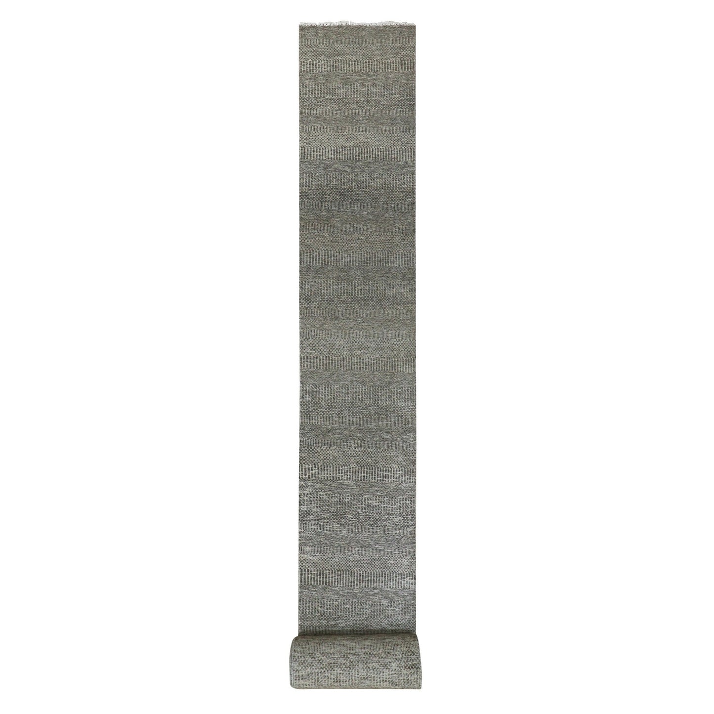 2'5"X30'3" Gauntlet Gray Modern Grass Hand Knotted Wool Xl Runner Rug