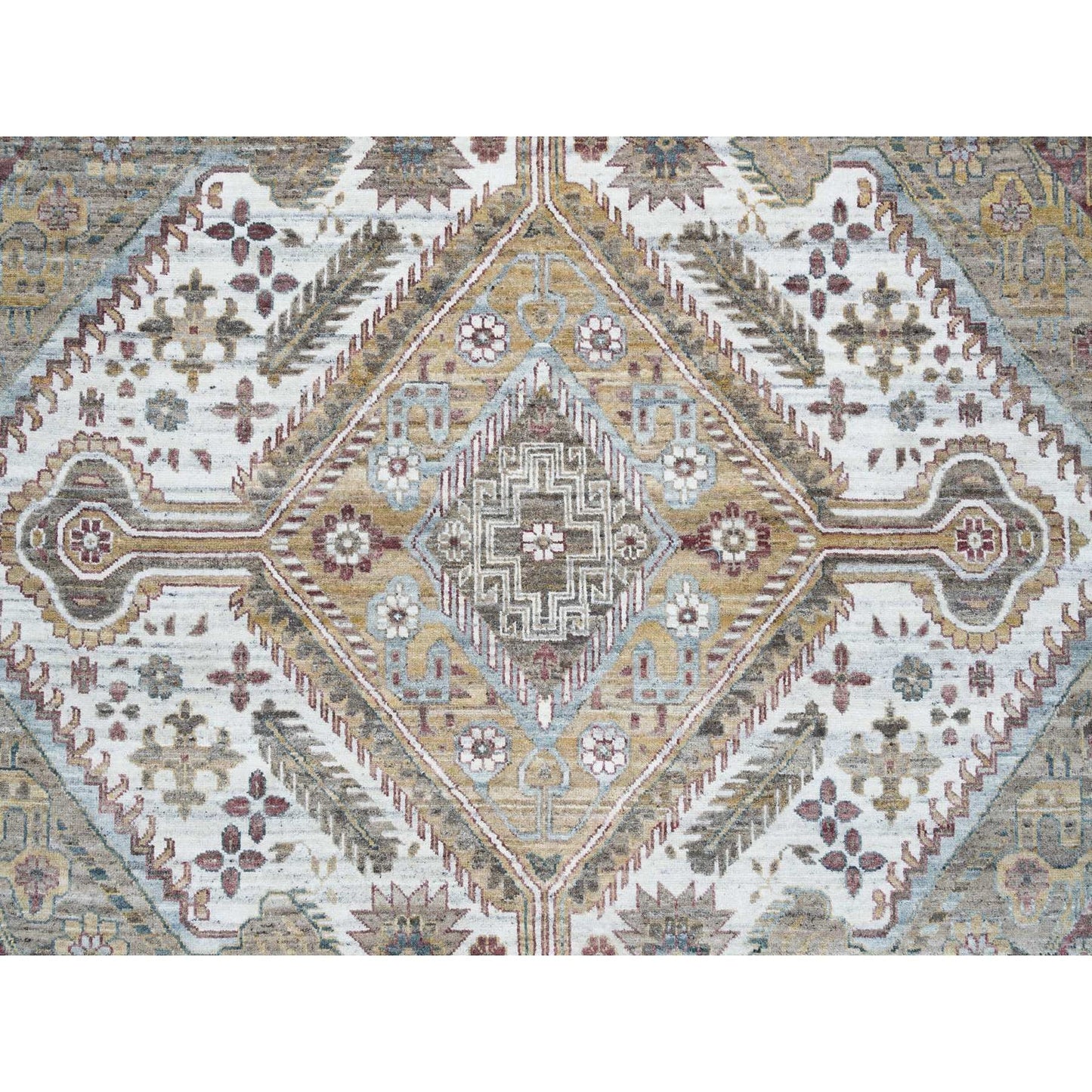 12'X17'10" Ivory Hand Knotted Rosettes Border Wool Oversize Oriental Rug