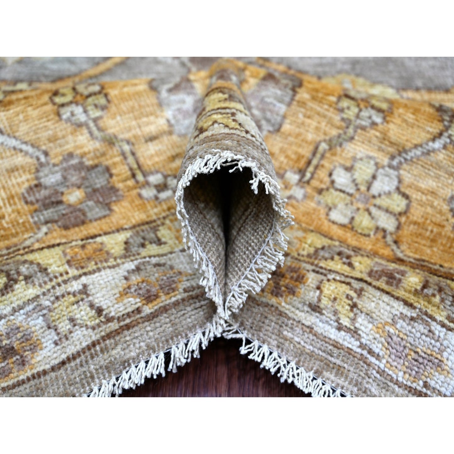 8'9"X12' Gray Pure Wool Rug Hand Knotted Afghan Angora Oushak Leaf Pattern