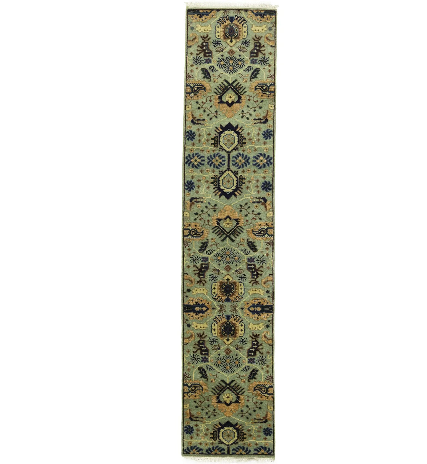 Geometric Tribal Oriental Runner Rug Light Gray