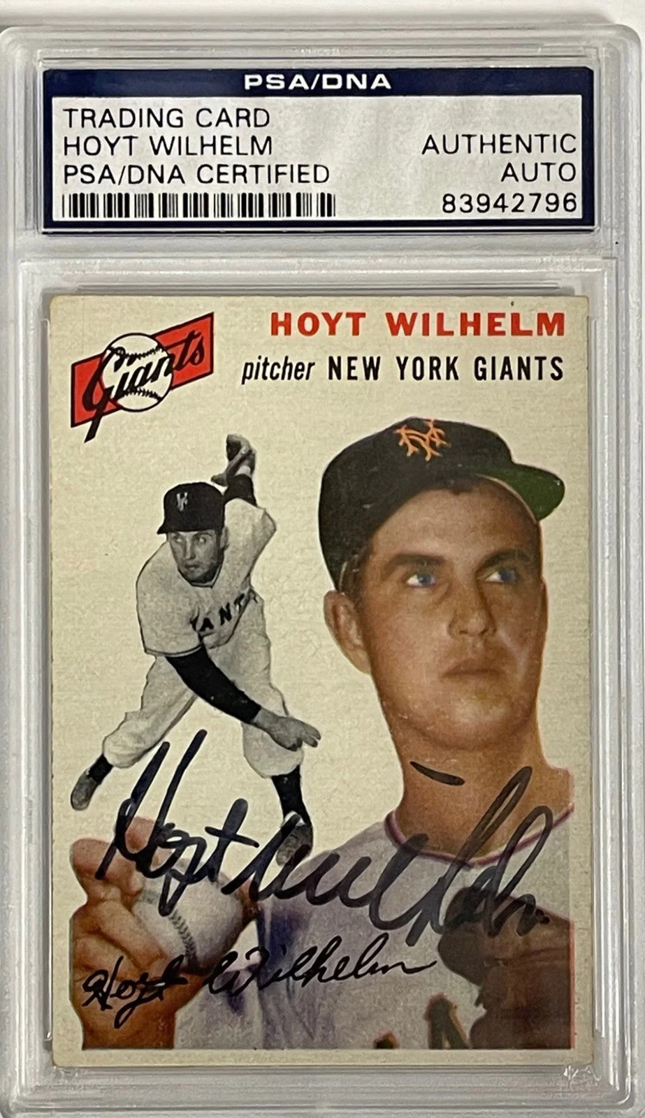 Hoyt Wilhelm Autographed 1954 Topps Card #36 (Psa)