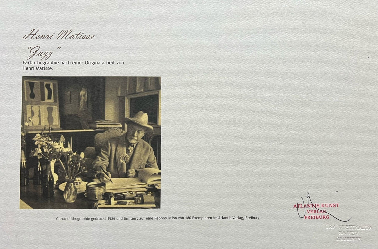 Henri Matisse Lithograph 'Jazz' 180 Ex Coa Signed