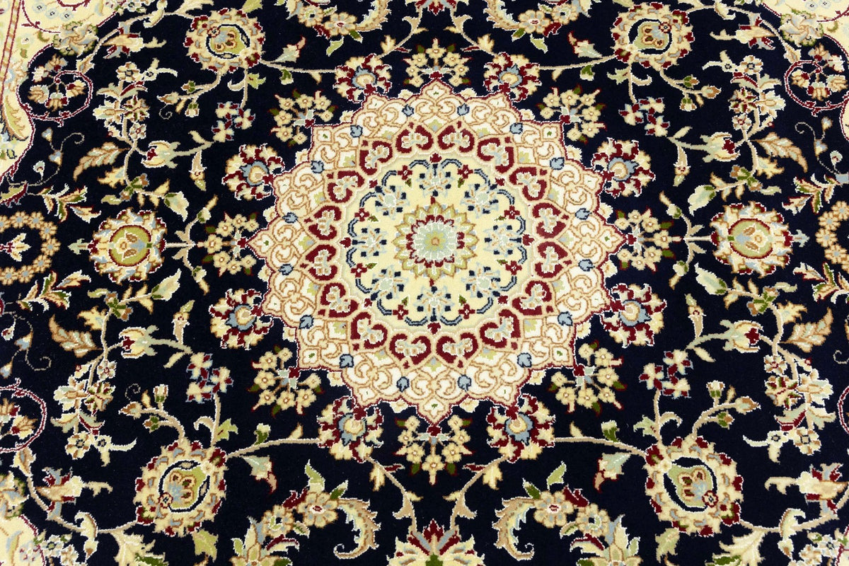 Handmade Navy Floral Classic Indo-Nain Square Rug Oriental Carpet 6x6ft