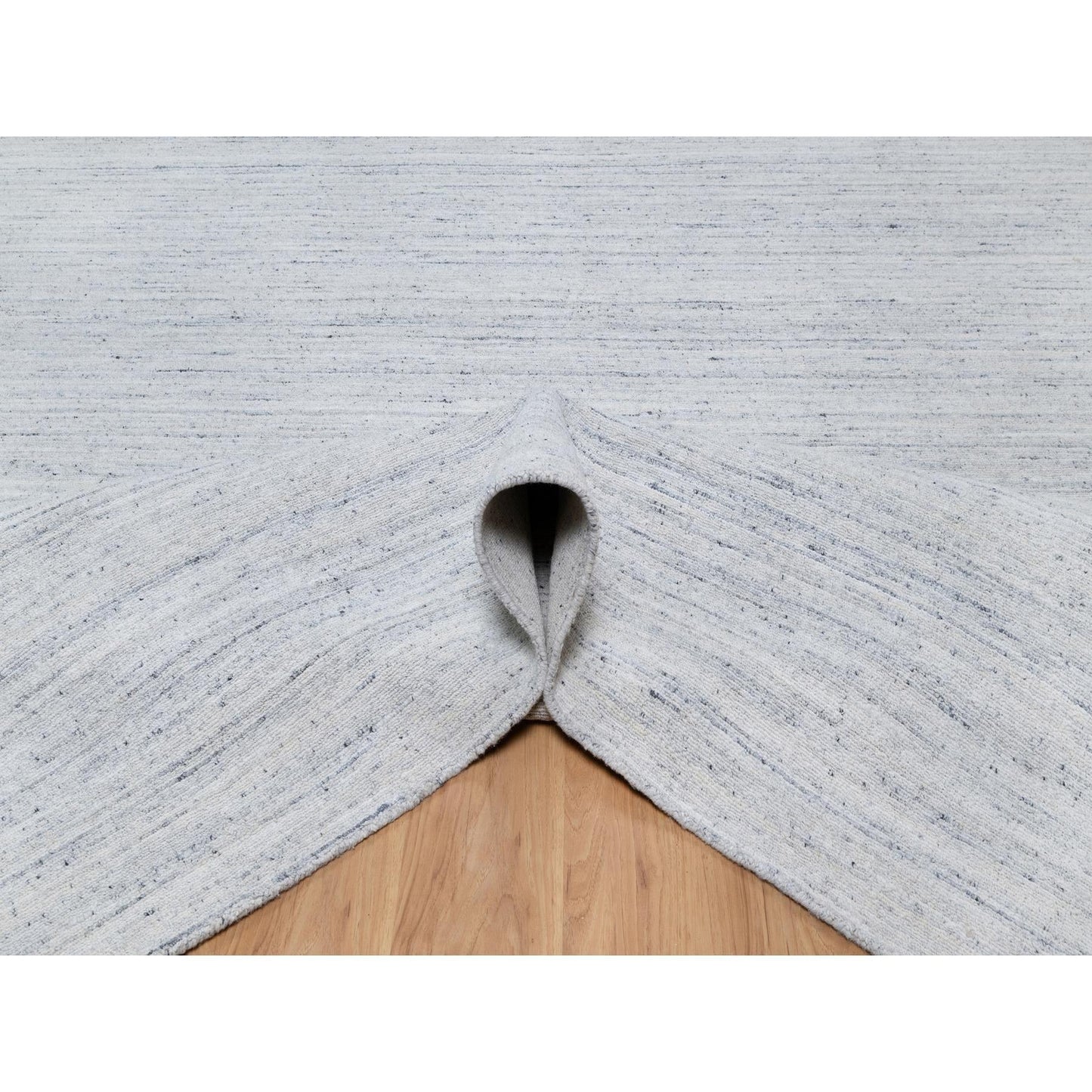 12'X12' Misty Gray Modern Striae Design Soft Wool Hand Loomed Square Rug