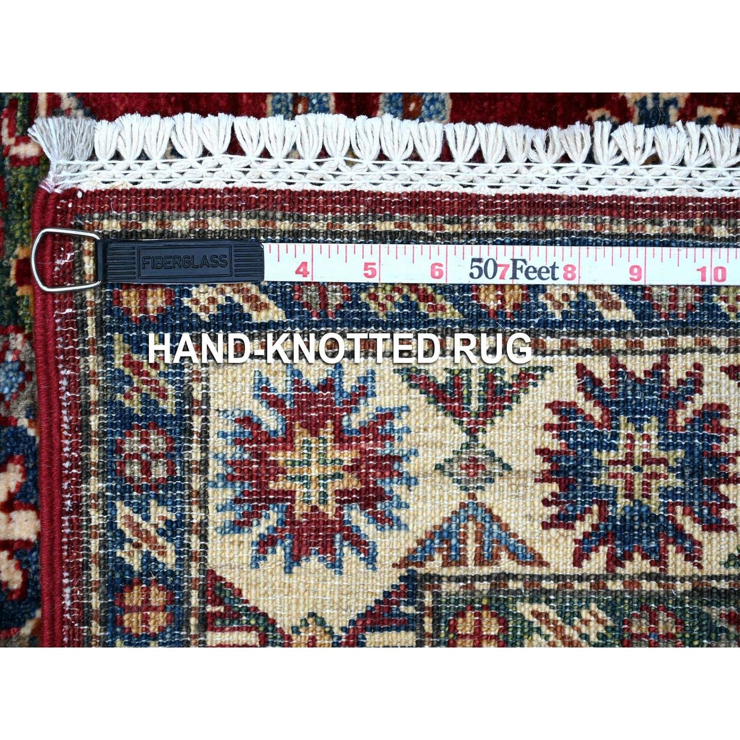 2'8"X7' Red Hand Knotted Super Kazak Geometric Wool Runner Oriental Rug