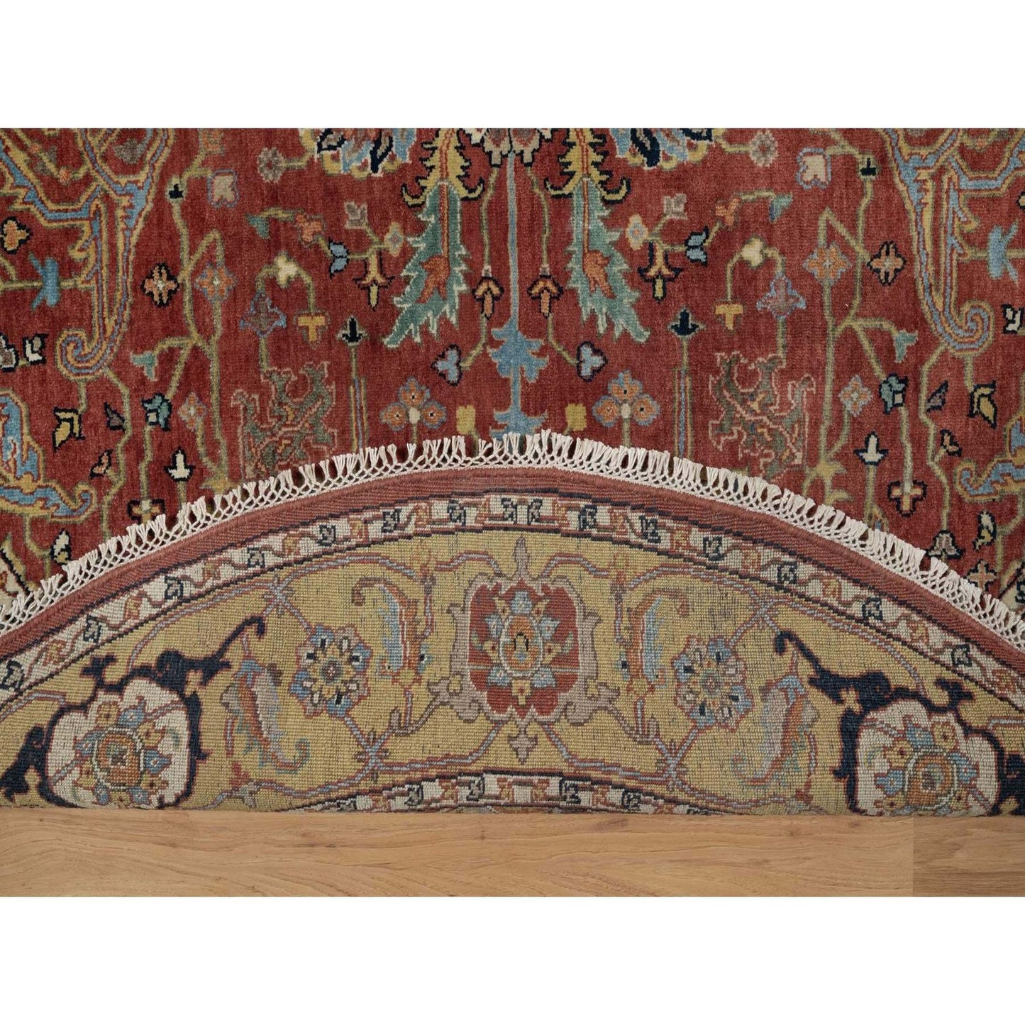 6'2"X6'2" Red Antiqued Fine Heris Hand Knotted New Zealand Wool Round Rug