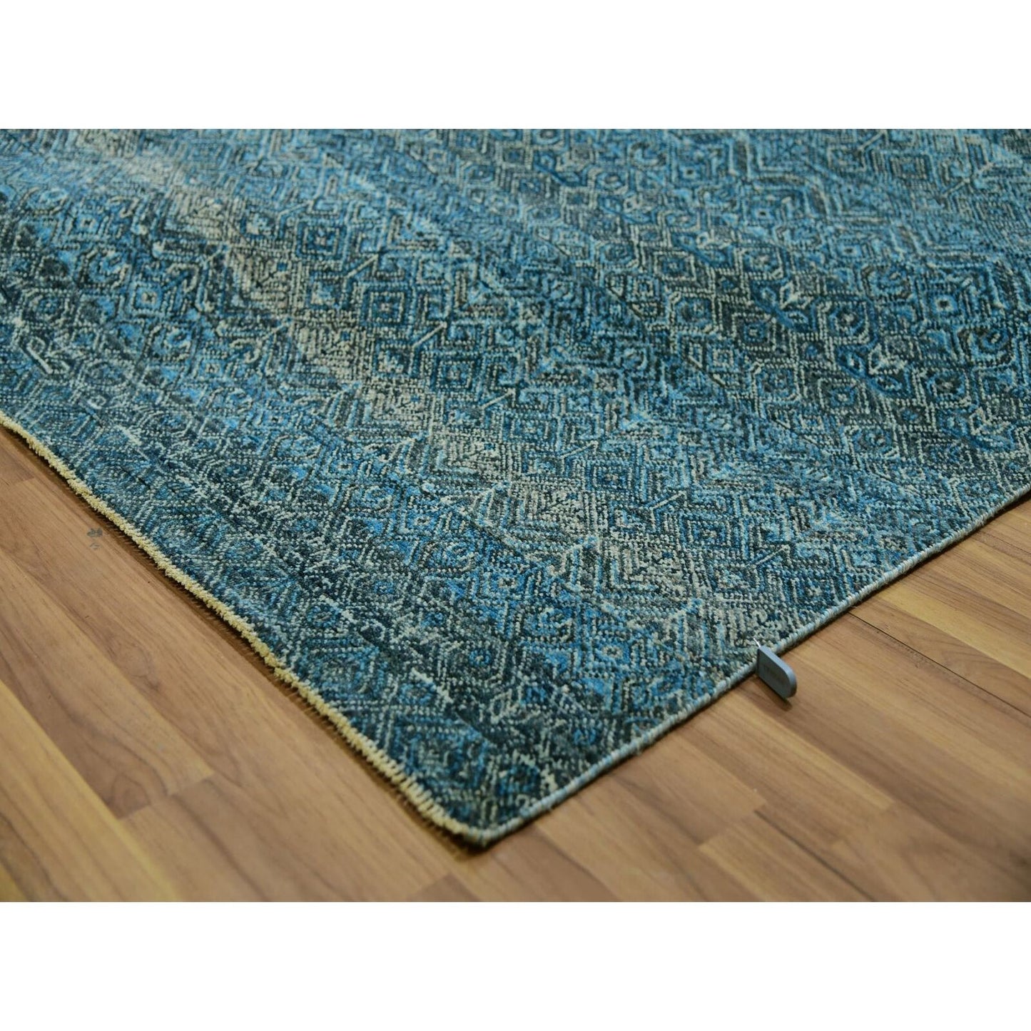12'X12' Blue Hand Knotted Kohinoor Repetitive Diamond Wool Xl Square Rug