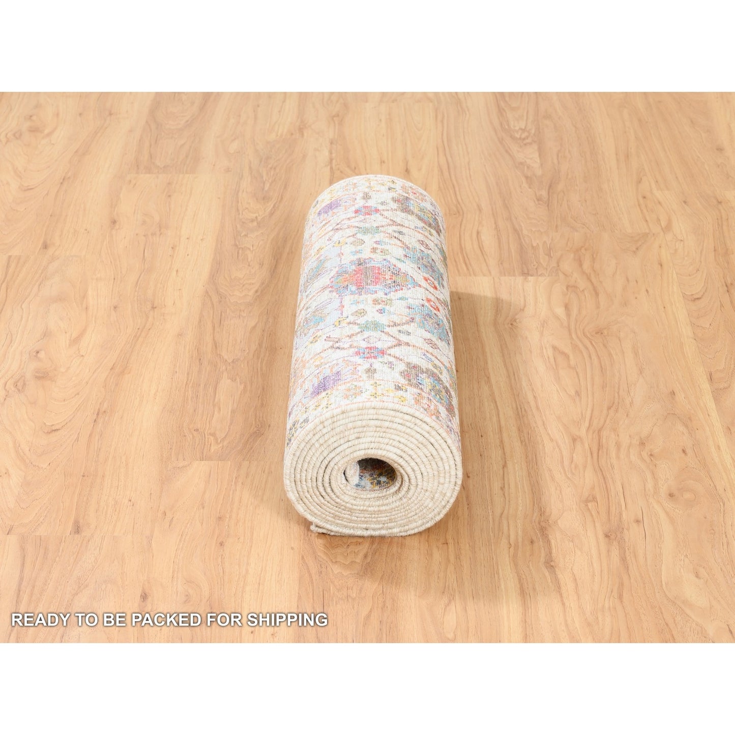 2'6"X16'1" Colorful Silk With Textured Wool Tebraz Vase Hand Knotted Rug