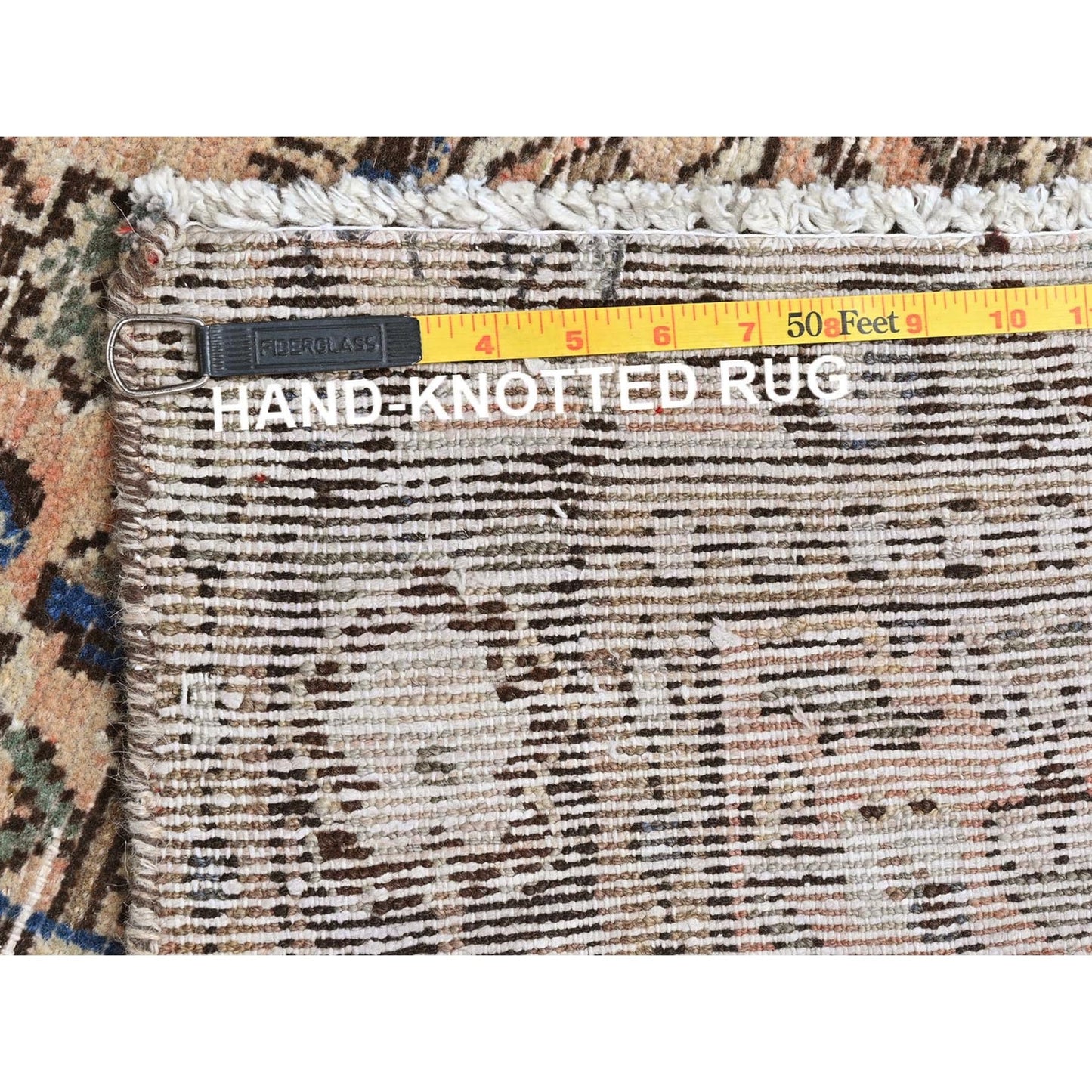 3'5"X9'2" Beige Hand Old Vintage Farsian Amadan Worn Down Wool Runner Rug