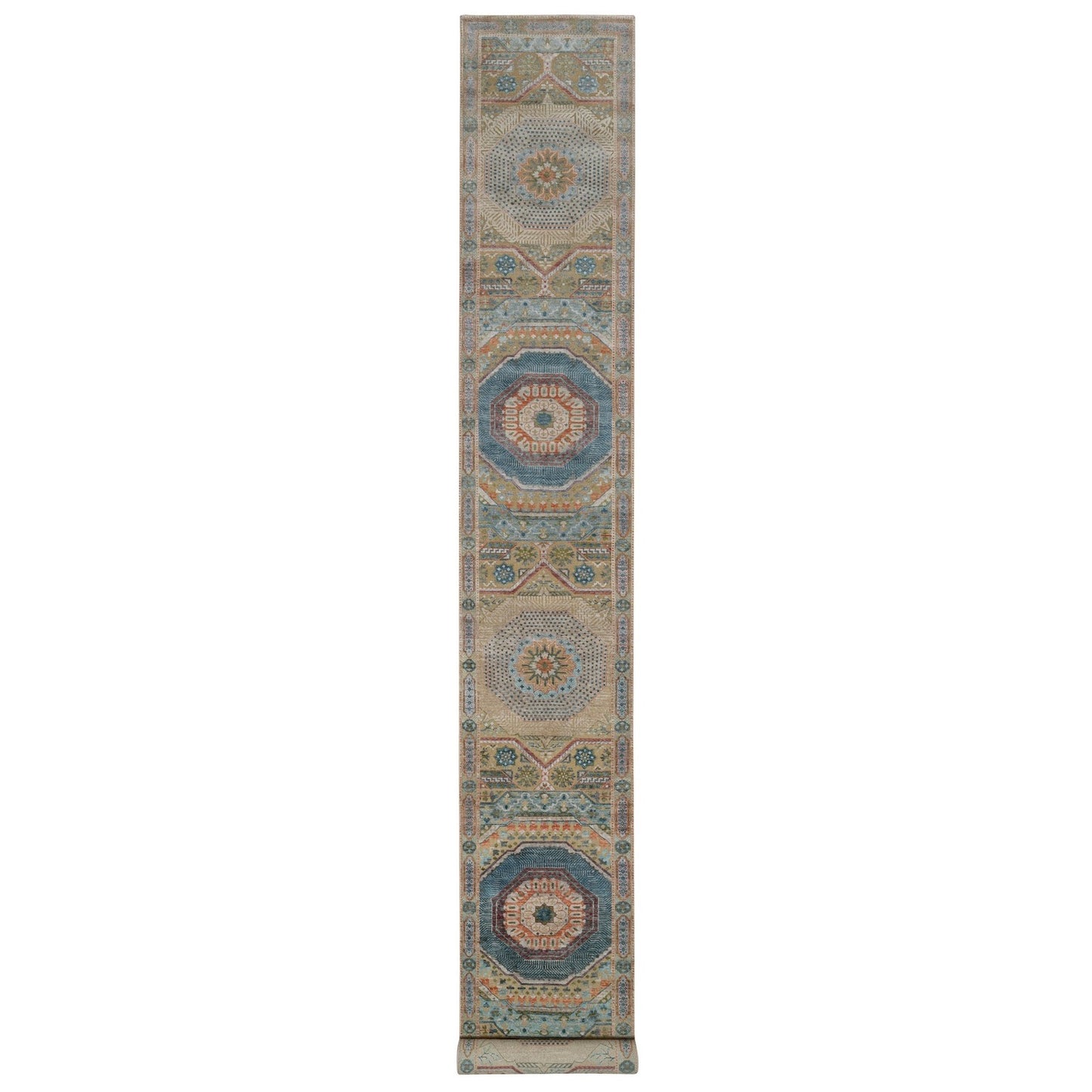 2'8"X19'10" Brown Rug Mamluk Design Hand Knotted Wool And Silk Xl Runner