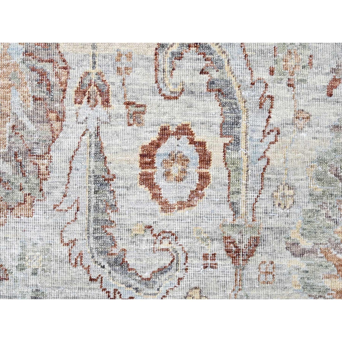 9'X11'9" Gray Pure Wool Antiqued Ziegler Mahal Design Hand Knotted Rug
