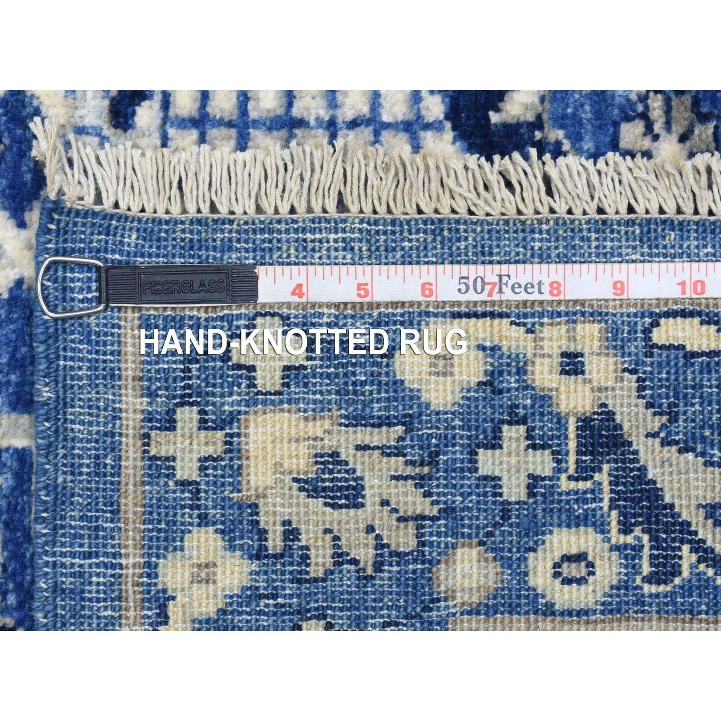 4'3"X11'9" Blue Fine Peshawar Soft Wool Hand Knotted Wide Runner Rug
