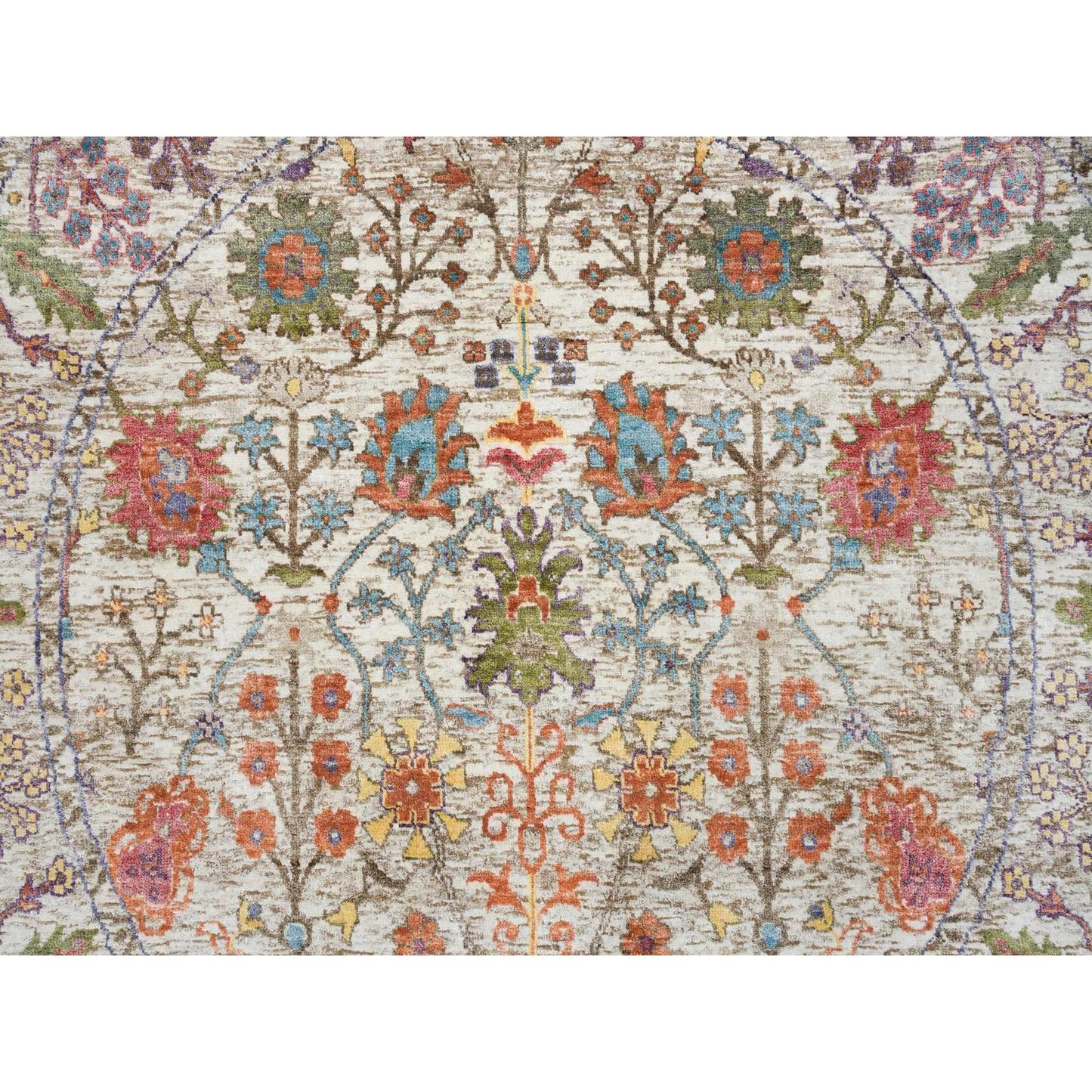 5'4"X5'4" Beige Hand Knotted Directional Vase Silk Textured Wool Rug