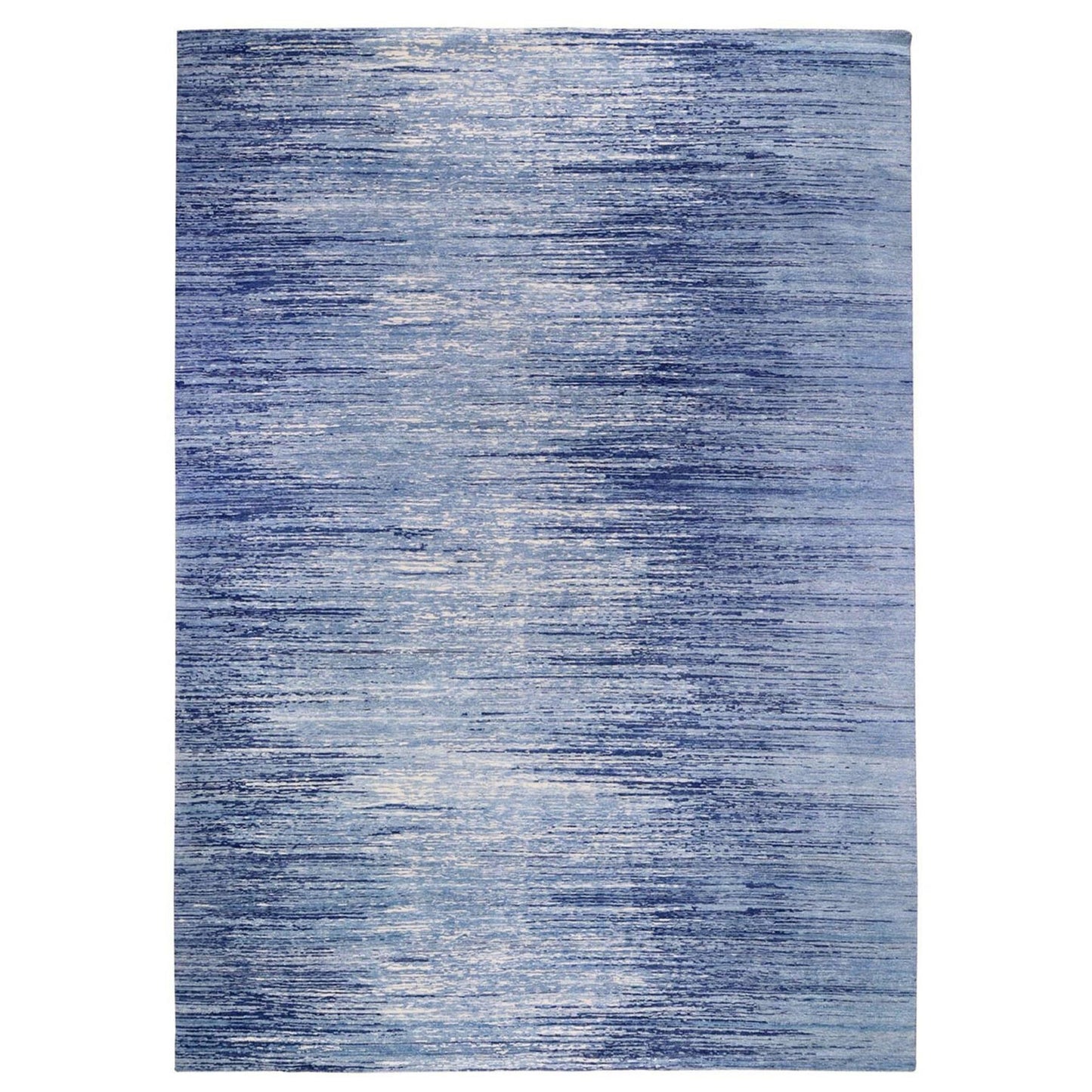 10'1"X14'1" Blue Oceanic Pure Wool Ombre Design Hand Made Oriental Rug