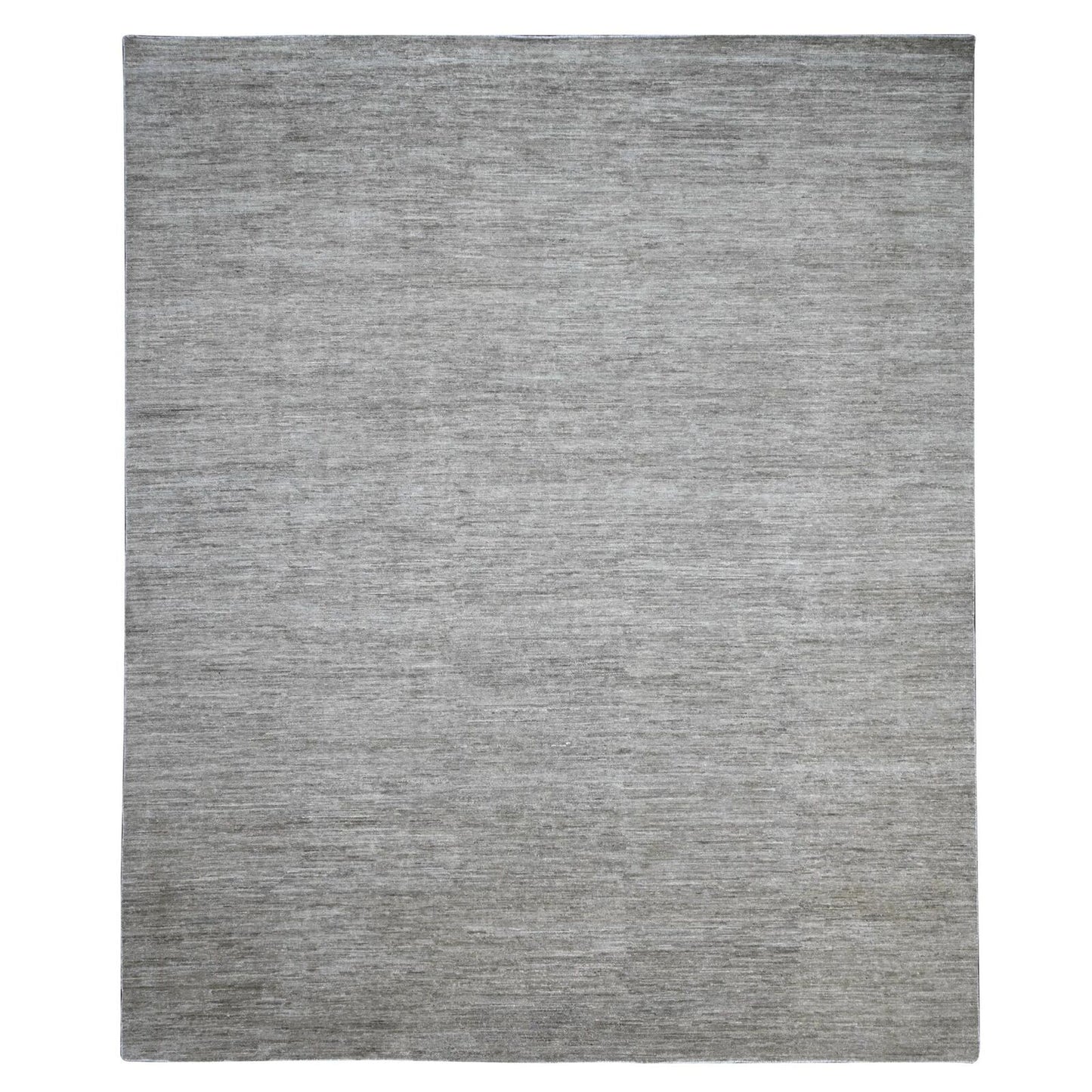 9'6"X11'3" Gray Hand Spun Ghazni Wool Solid Pattern Hand Knotted Rug