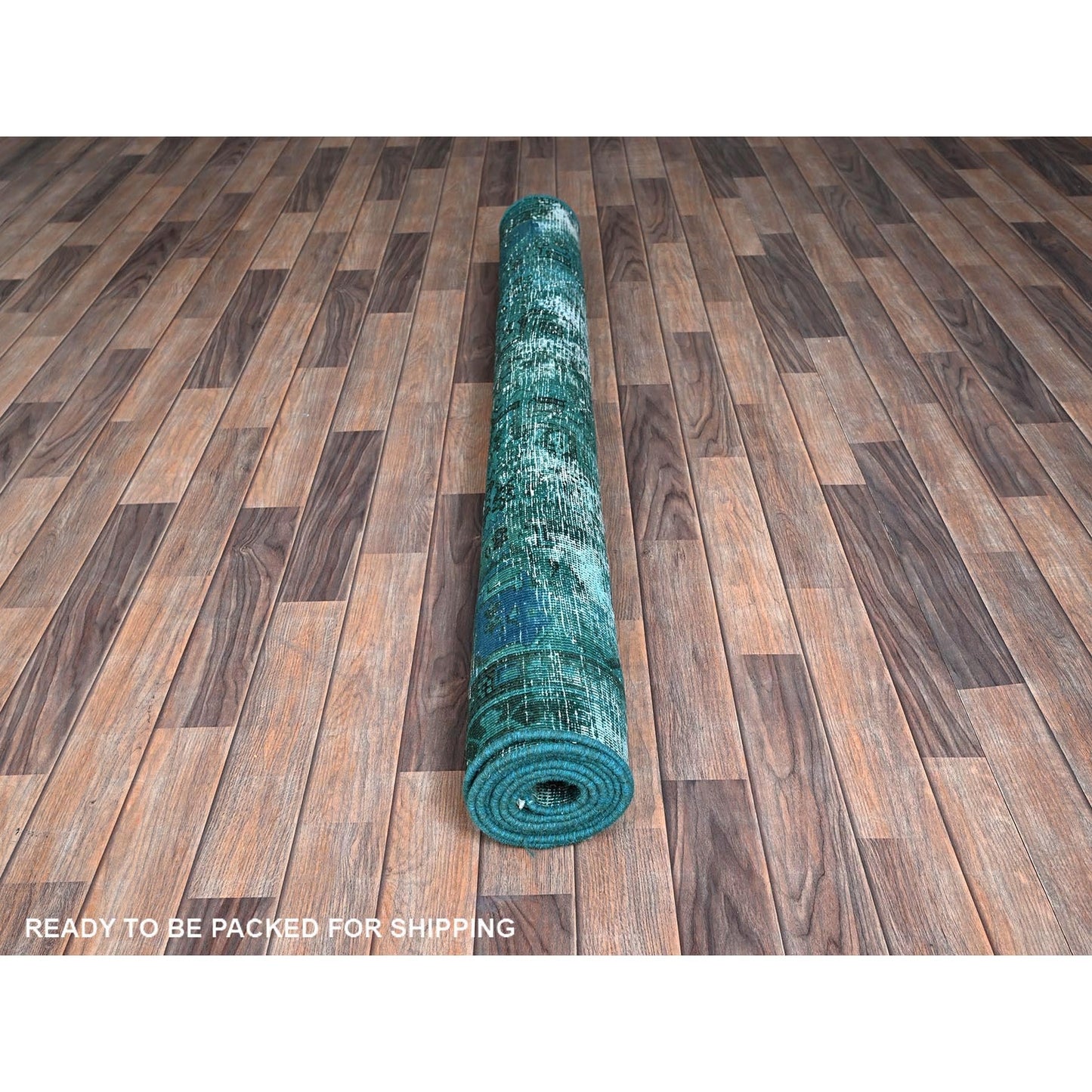5'5"X8'3" Teal Overdyed Vintage Zoroastrian Heris Hand Knotted Wool Rug
