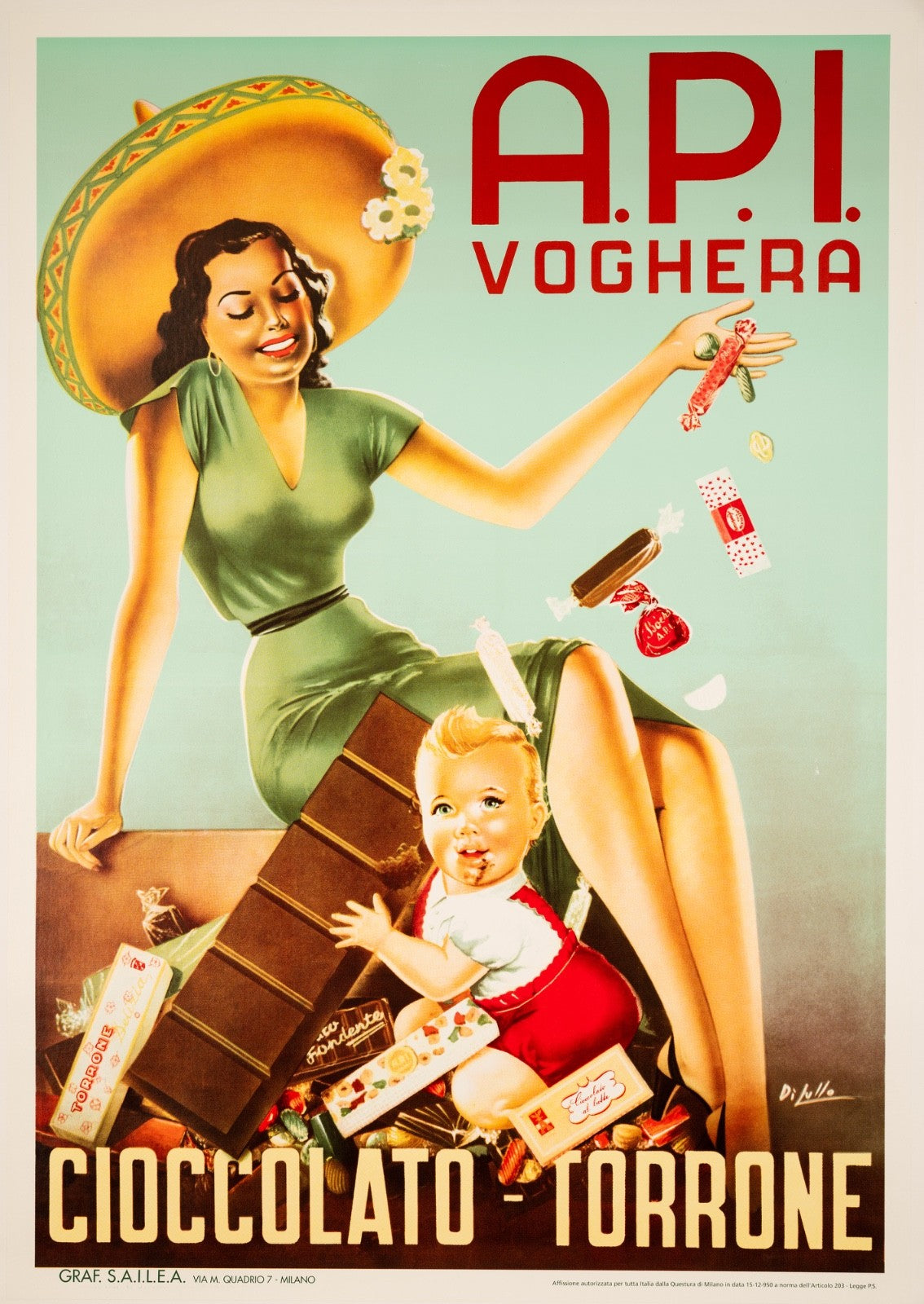 1950 Api Chocolate Poster, Graf Milano, Original Italian Advertising