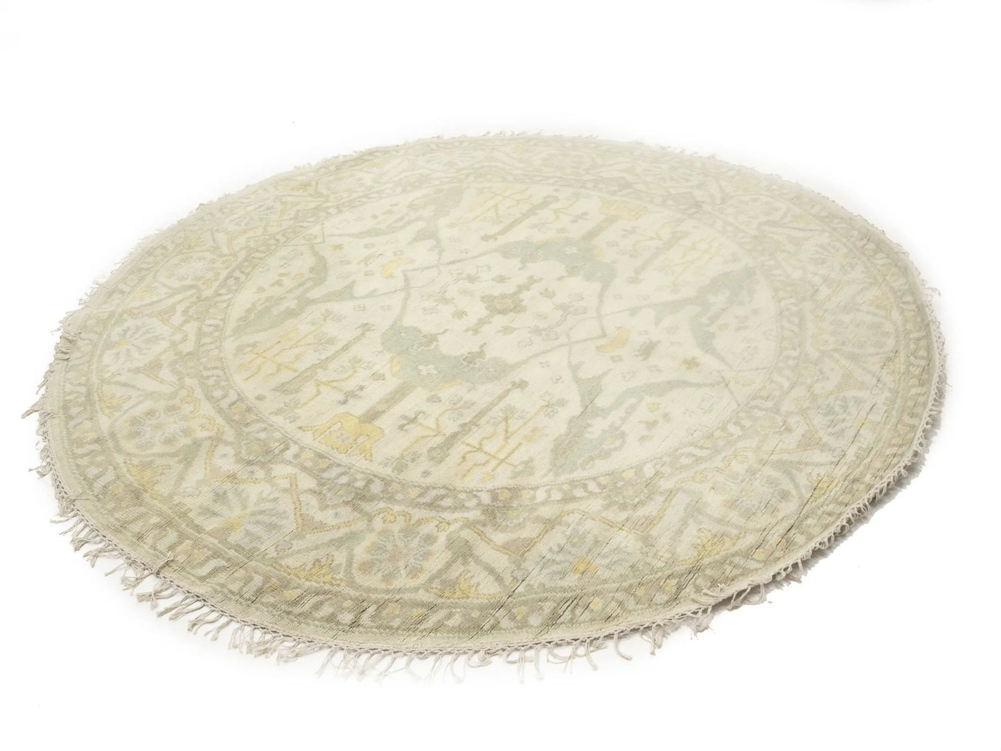 Handmade Cream Oushak Round Oriental Rug Floral