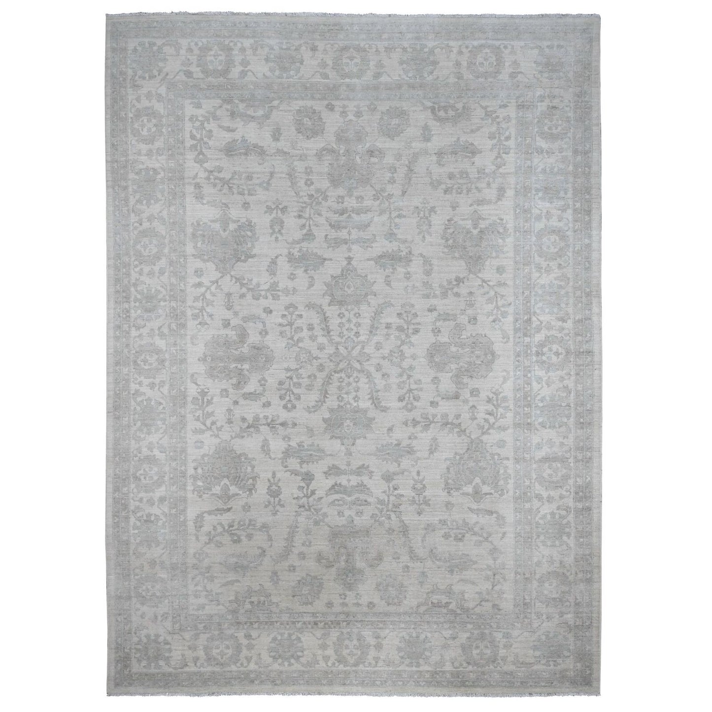 10'X13'8" Cotton White Washed Out Peshawar 100% Wool Hand Knotted Rug