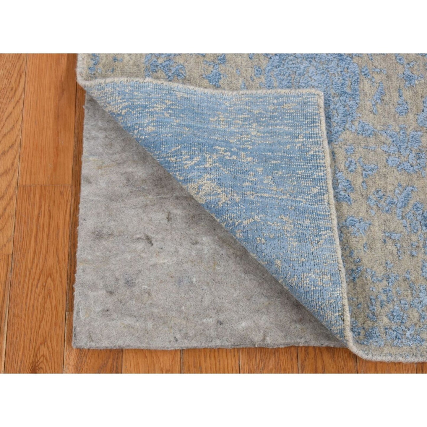 2'5"X10'1" Blue Jacquard Hand Loomed Wool And Silk Pomegranate Runner Rug