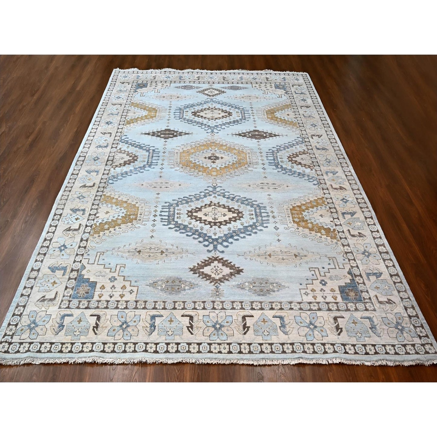 10'X14' Lazy Gray Hand Knotted Zoroastrian Village Inspired Geometric Rug