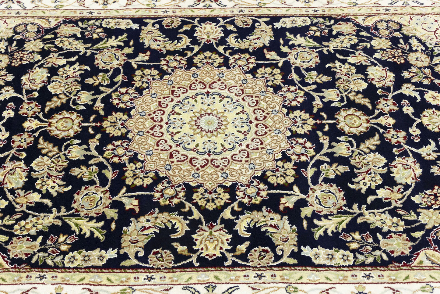 Indo Nain Oriental Rug Handmade Wool Carpet Blue