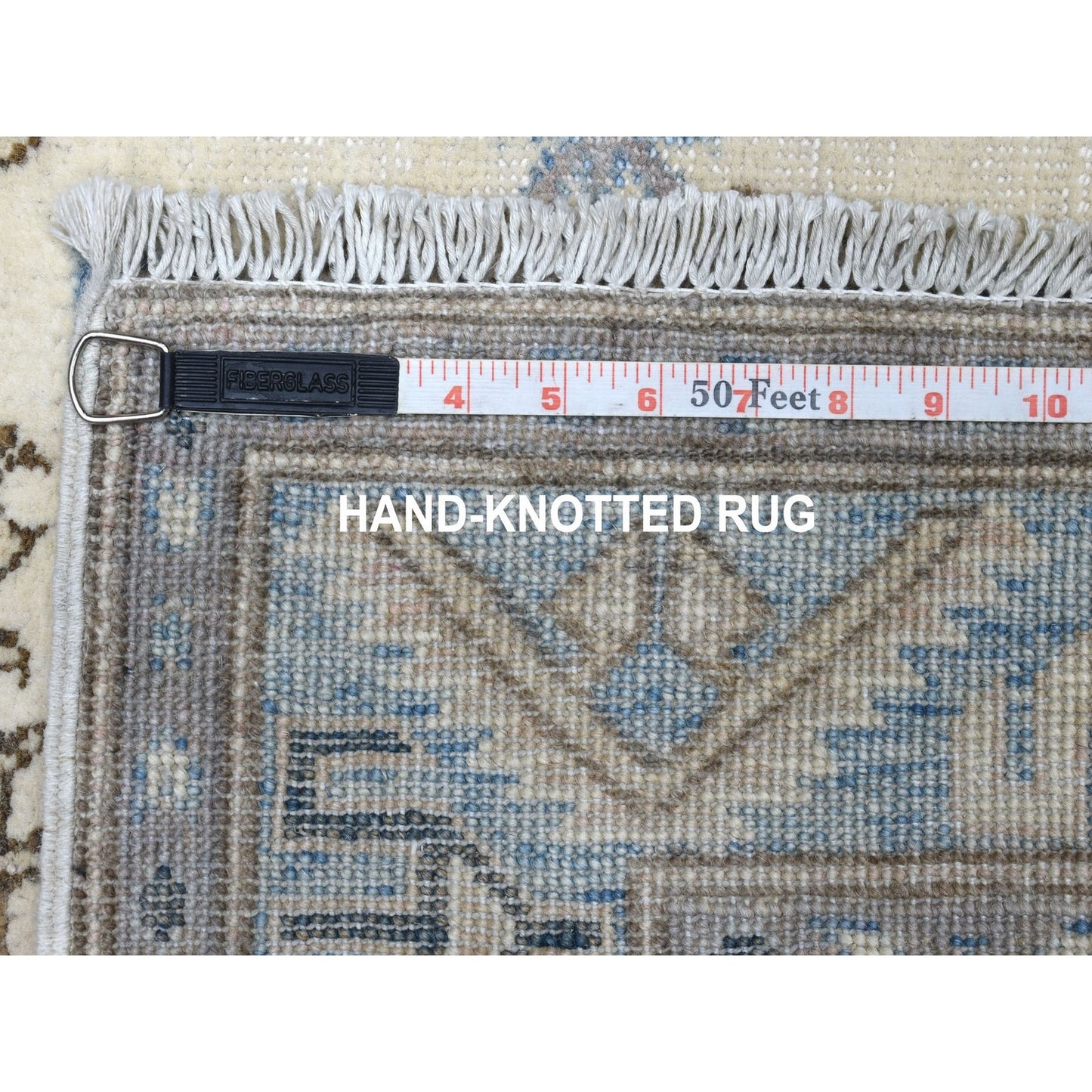 2'8"X9'1" Ivory Hand Knotted Vintage Look Kazak Wool Tribal Runner Rug