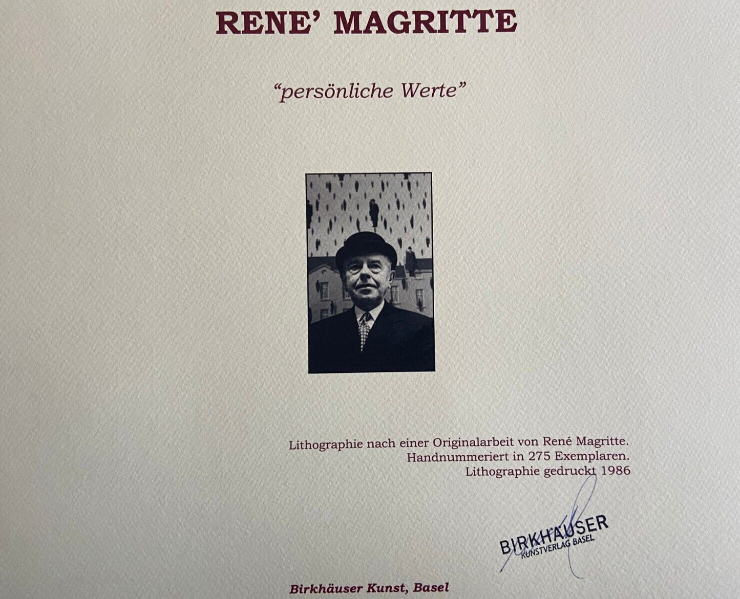 Ren Magritte Lithograph Coa Signed Numbered By