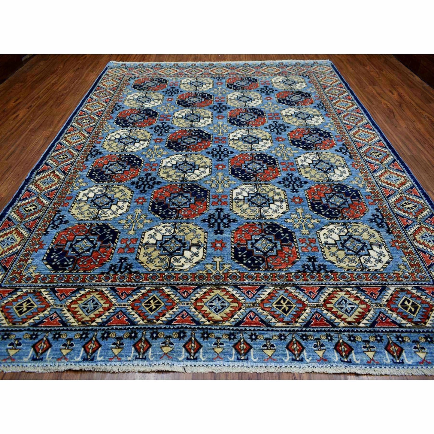 9'8"X12'4" Hand Knotted Blue Afghan Ersari Afghan Wool Oriental Rug