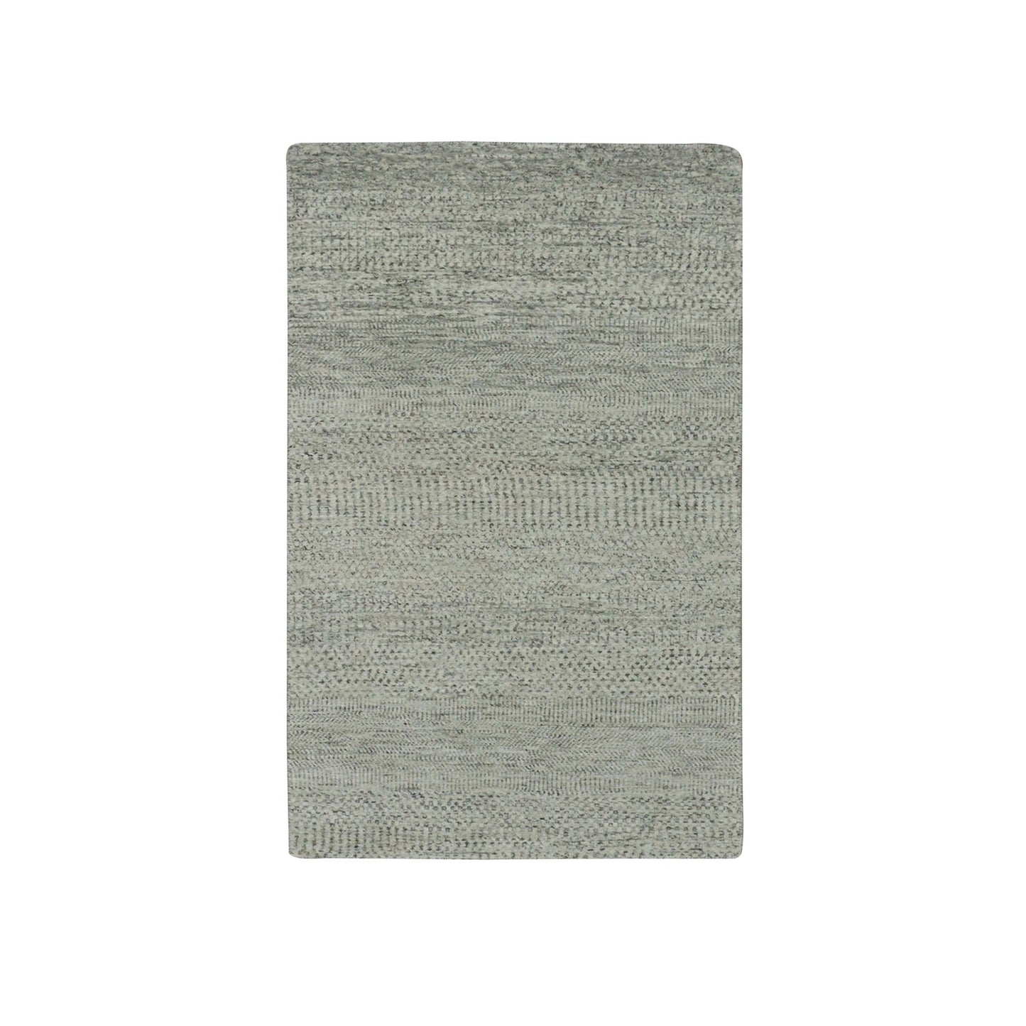 3'1"X5'7" Stone Gray Undyed Wool Grass Design Hand Knotted Oriental Rug