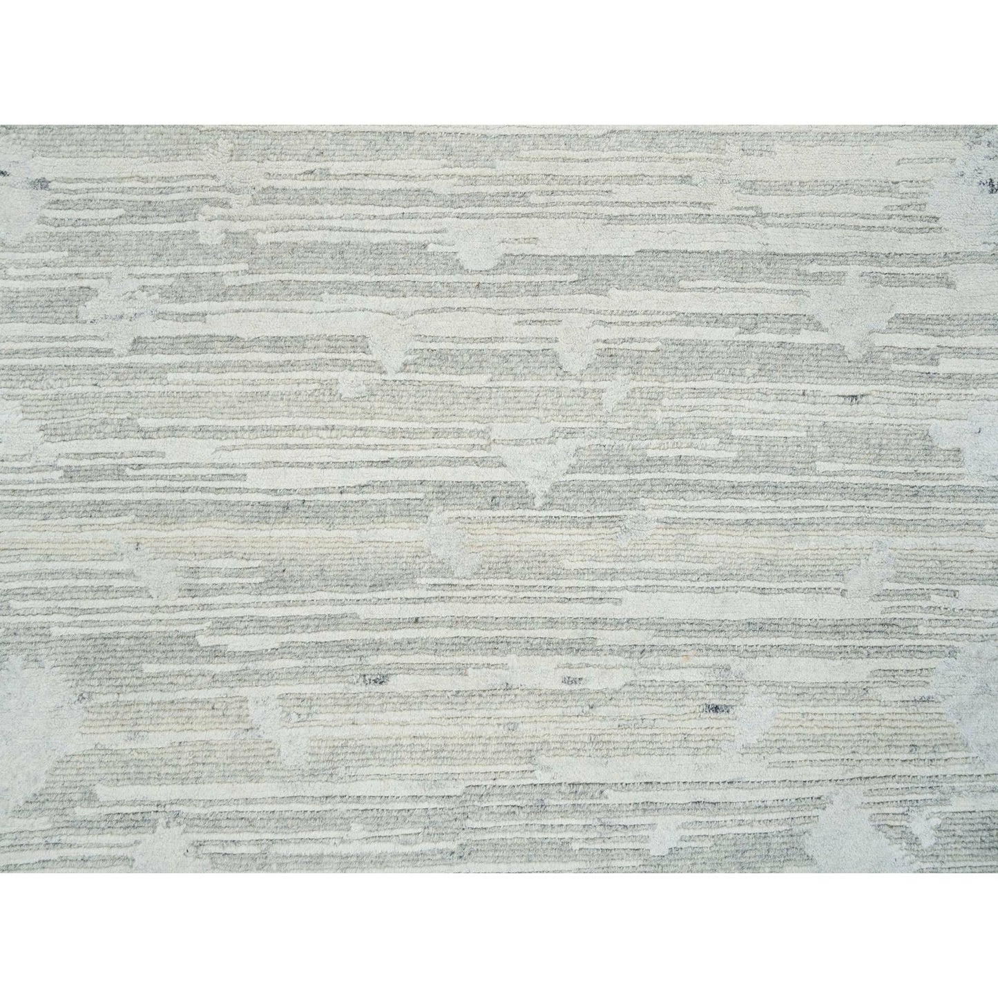 2'6"X16' Ivory And Light Grey Undyed Hand Knotted Xl Runner Oriental Rug