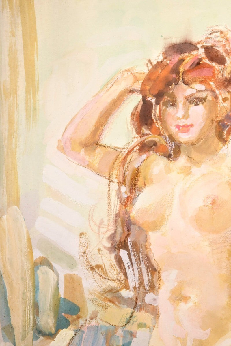 Erno Zorad "Relaxation" Signed Watercolor Nude Painting - Rare Hungary Artist